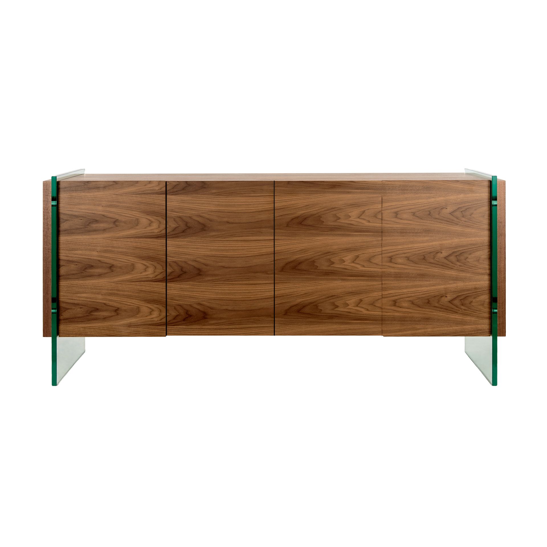 Walnut and tempered glass sideboard