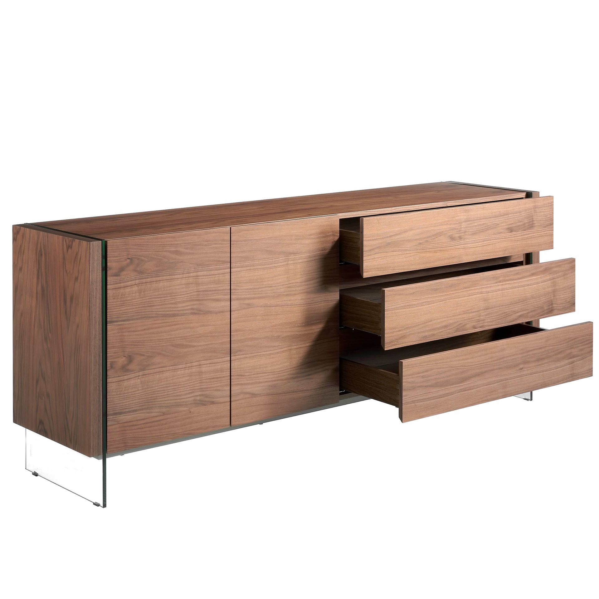 Walnut and tempered glass sideboard
