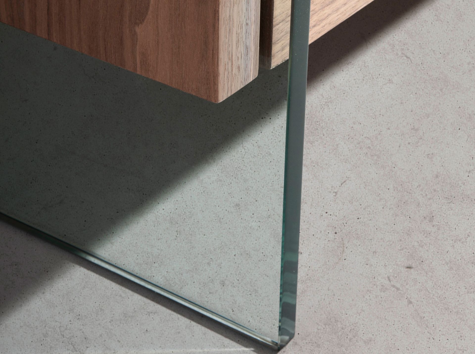 Walnut and tempered glass sideboard