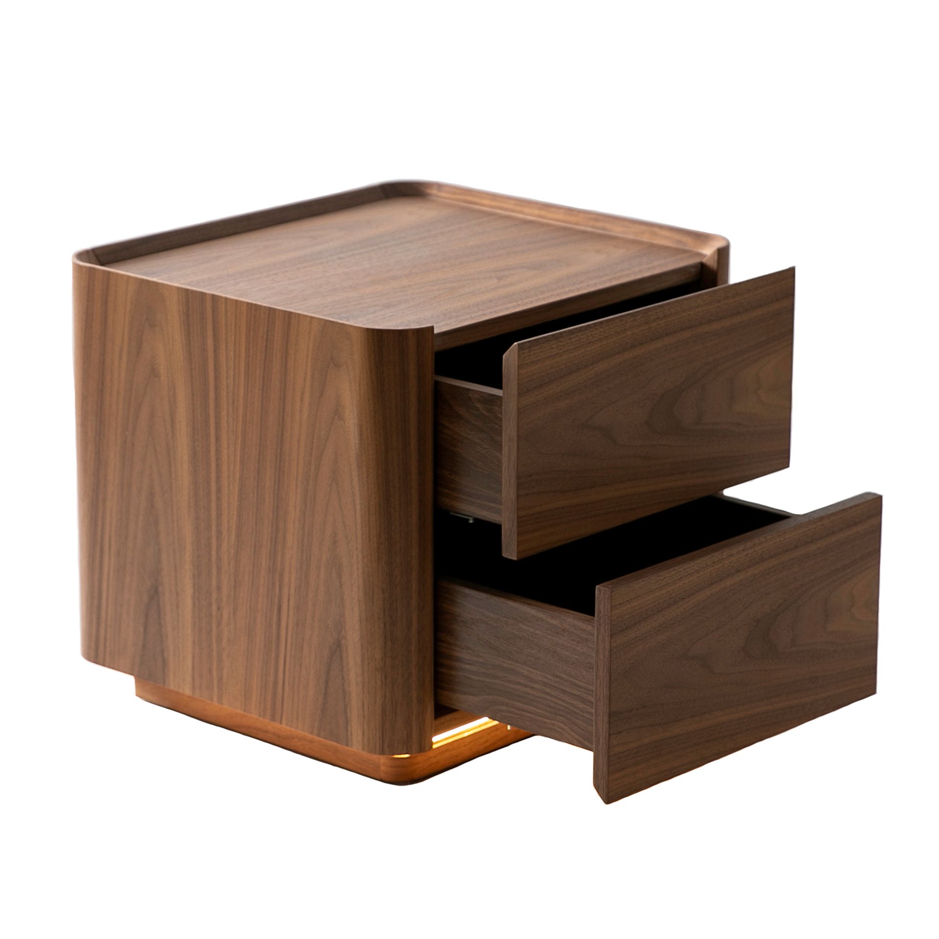 Walnut bedside table with lighting