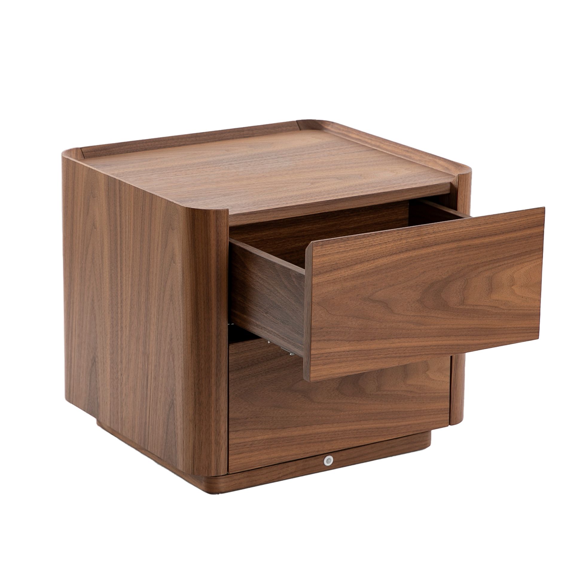 Walnut bedside table with lighting
