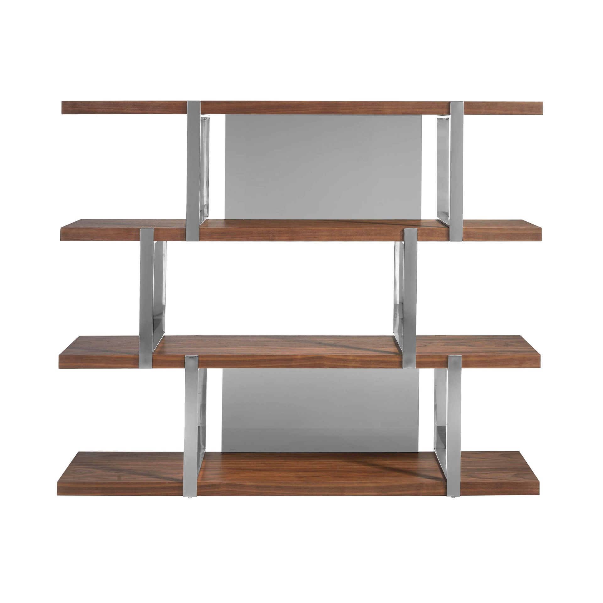 Walnut bookcase with black glass dividers