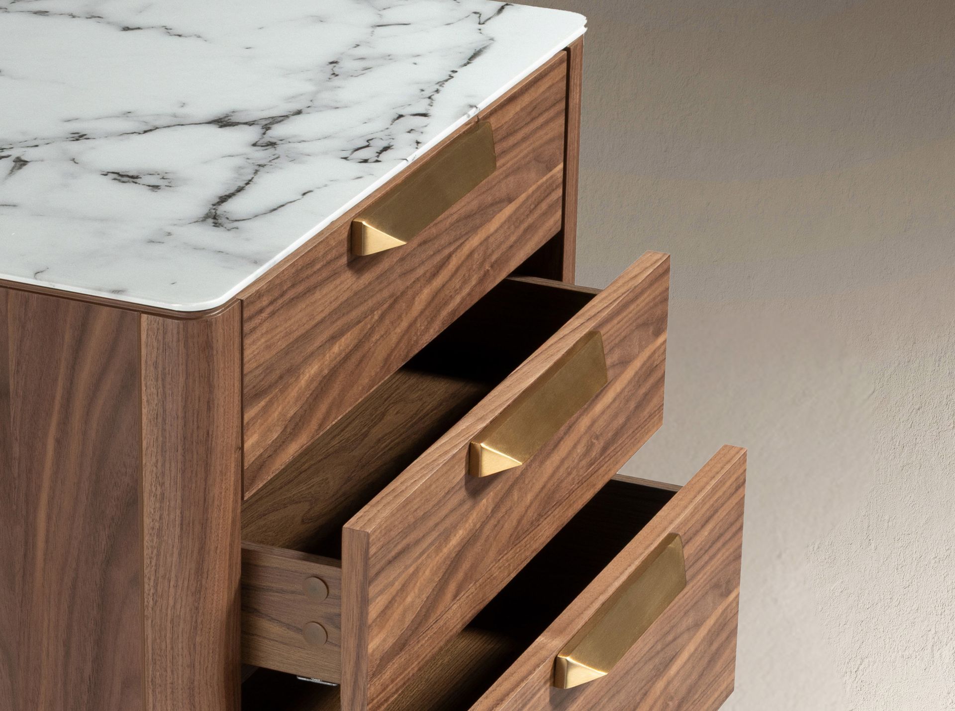 Walnut chiffonier with marble-look glass top