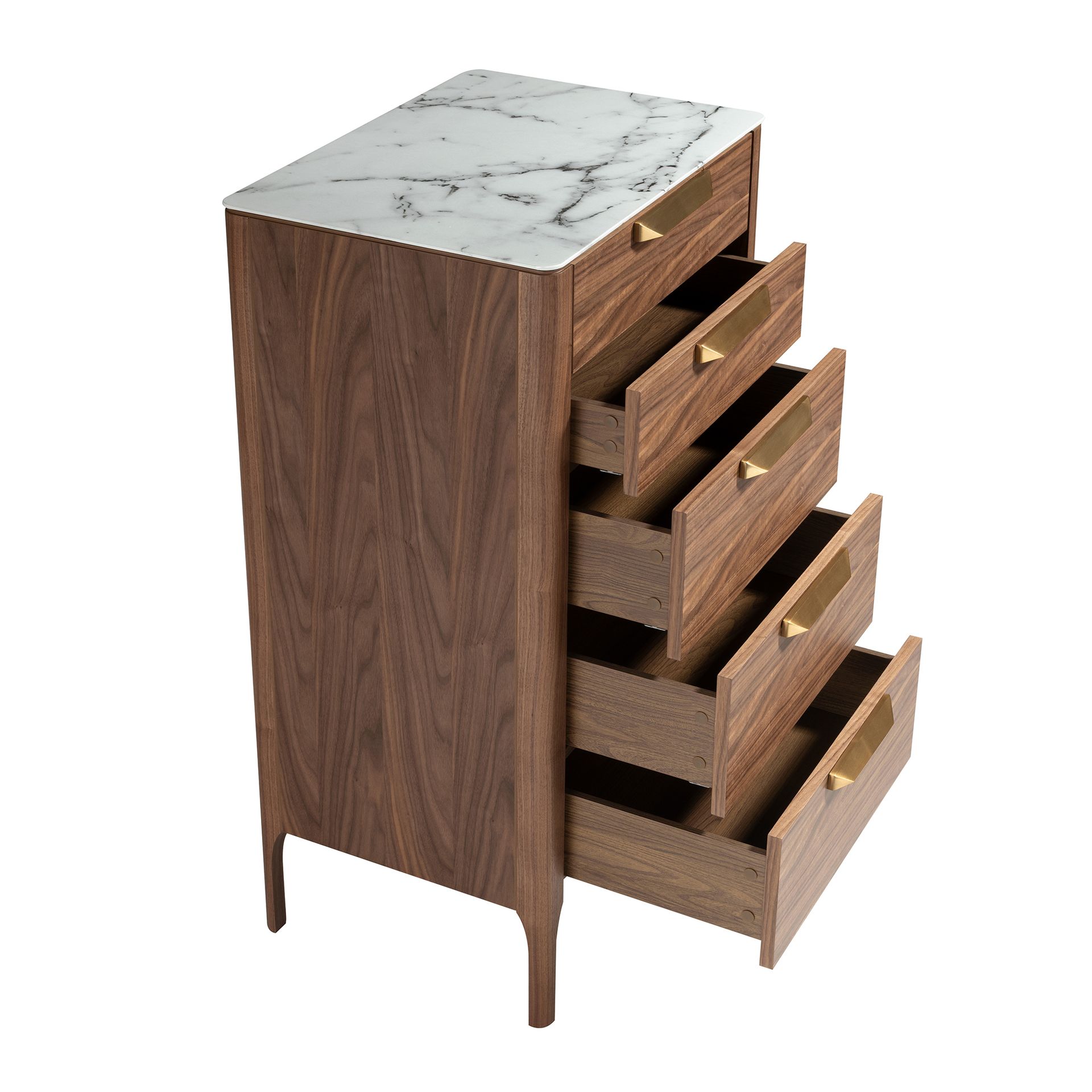 Walnut chiffonier with marble-look glass top