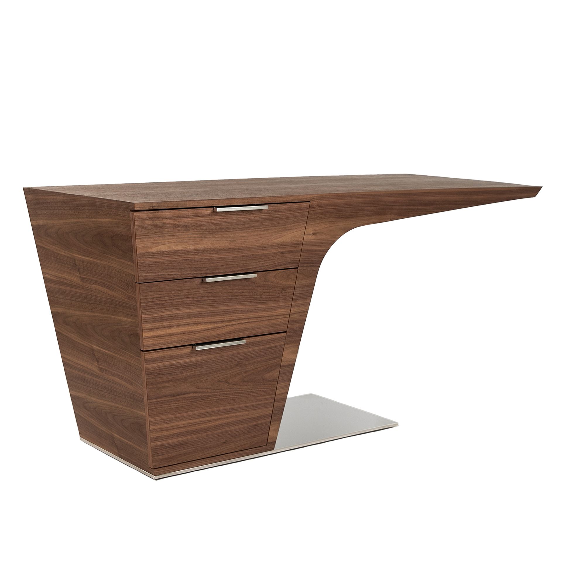 Walnut desk with chrome-plated steel base
