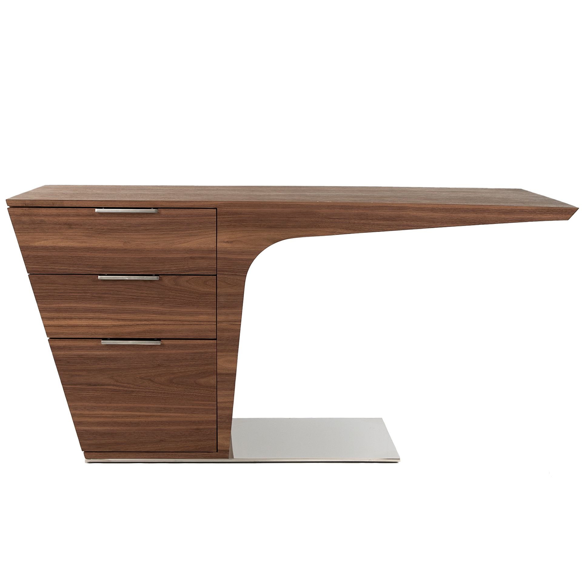 Walnut desk with chrome-plated steel base