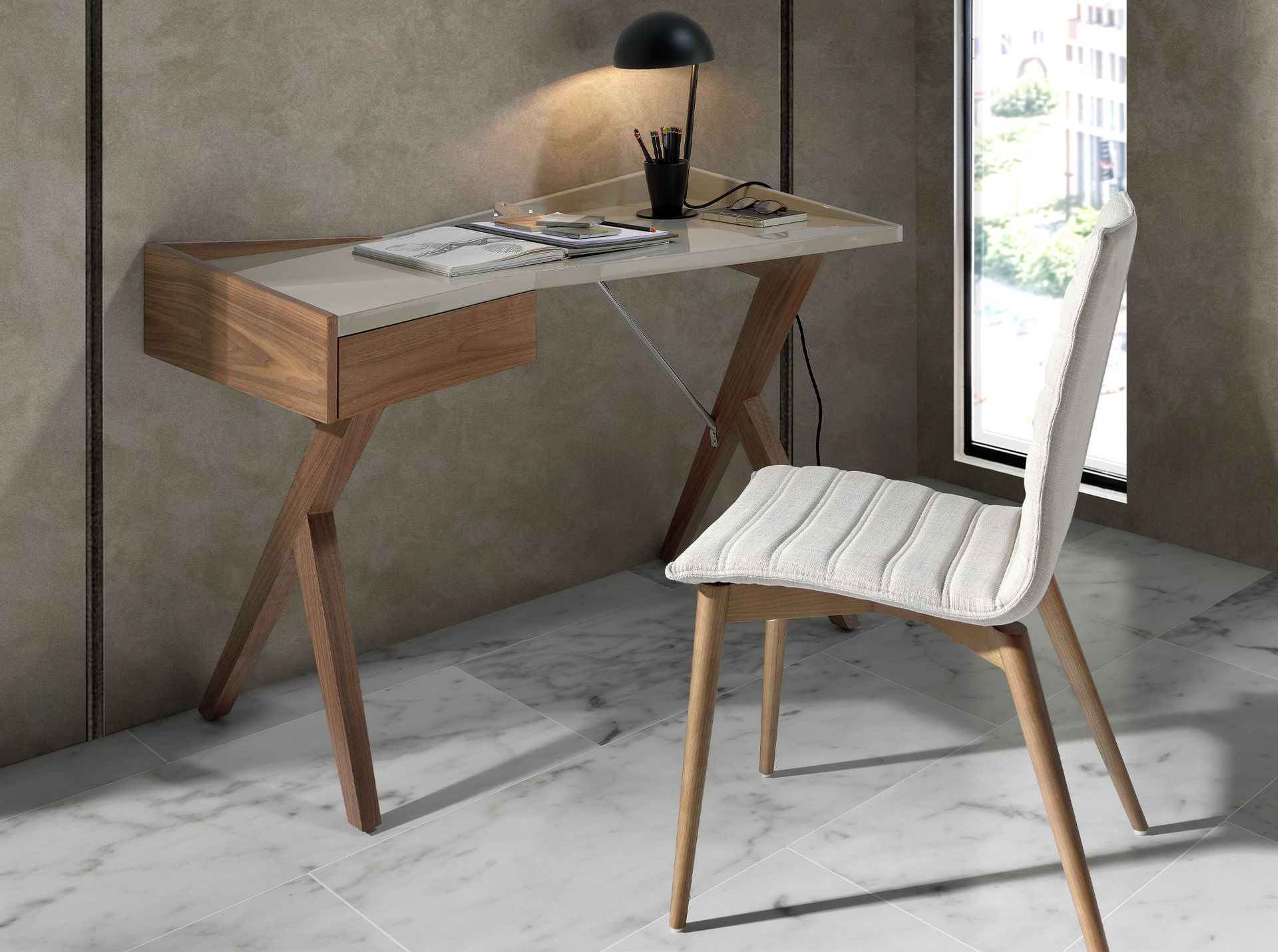 Walnut desk with grey wooden top