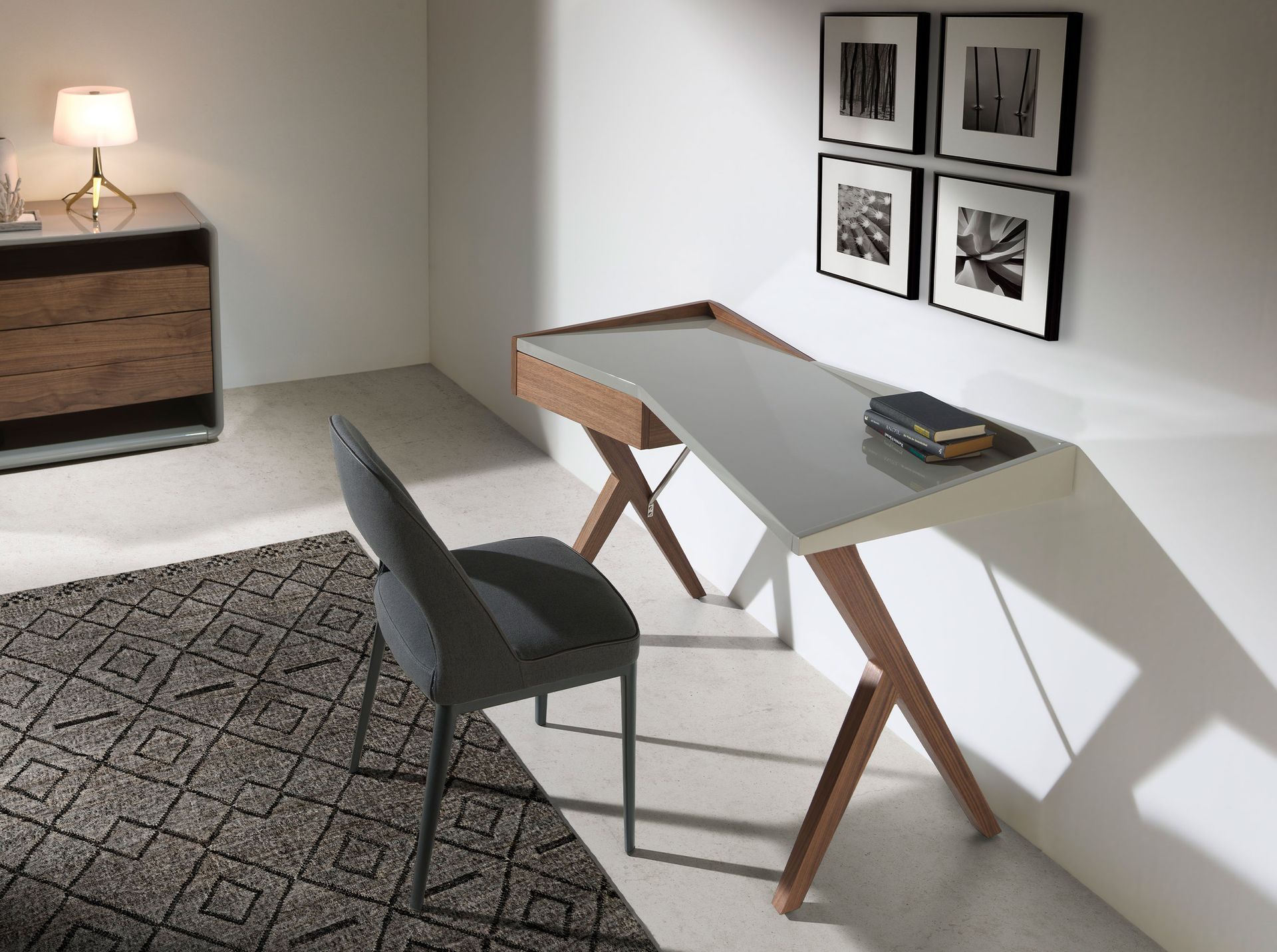 Walnut desk with grey wooden top