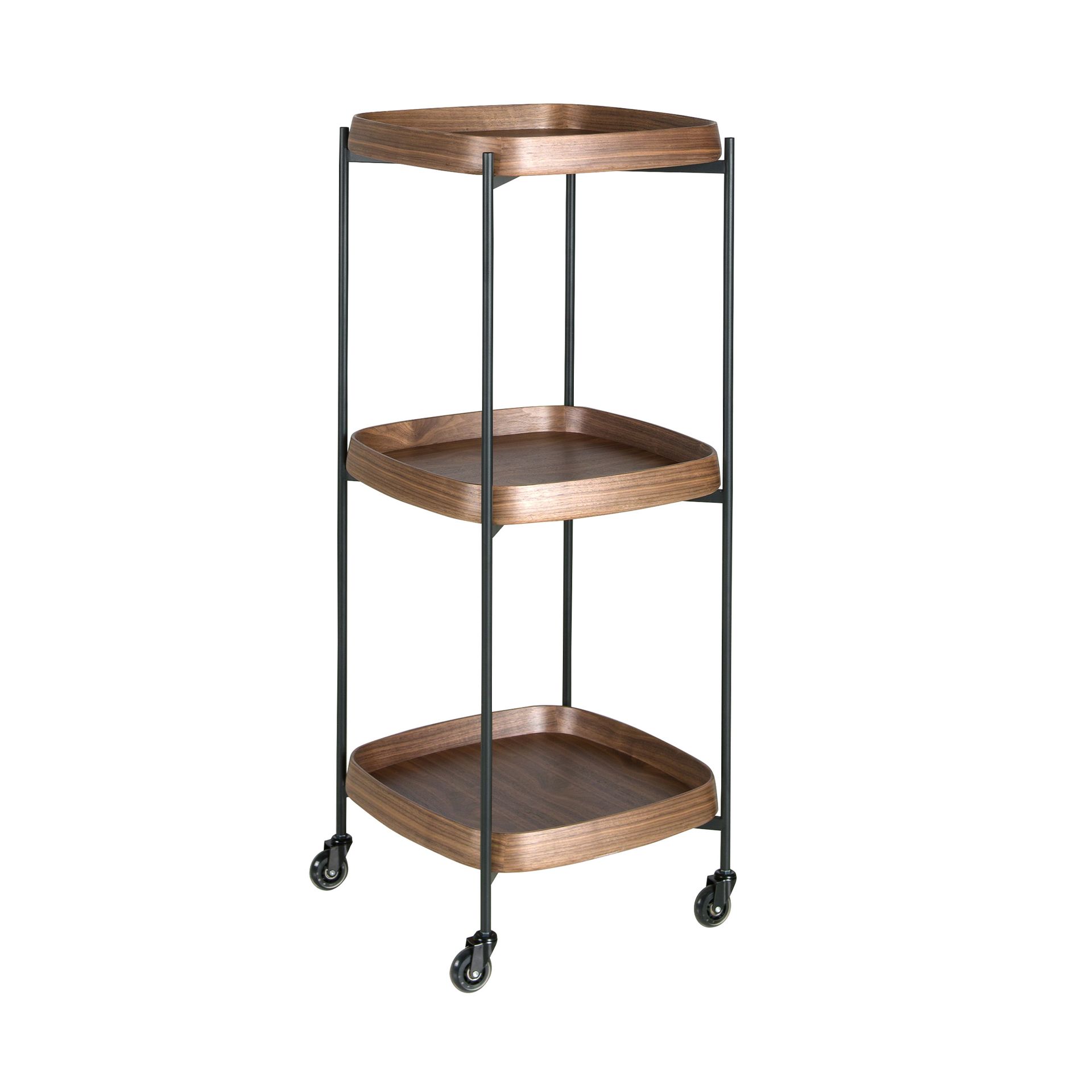 Walnut minibar trolley with black steel