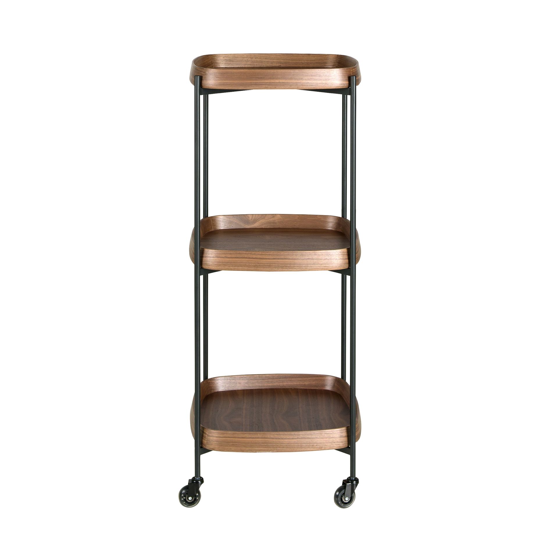 Walnut minibar trolley with black steel