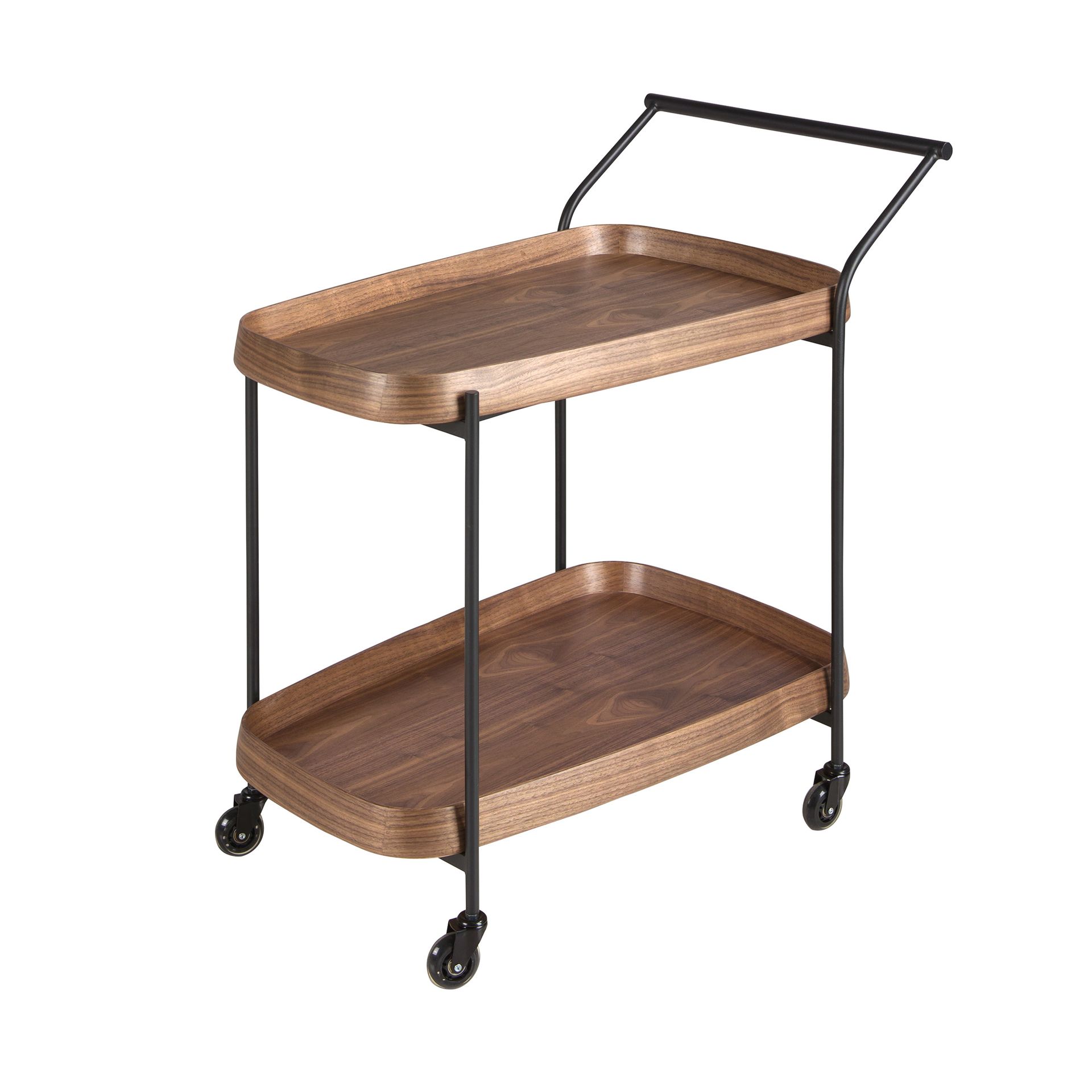 Walnut minibar trolley with black steel