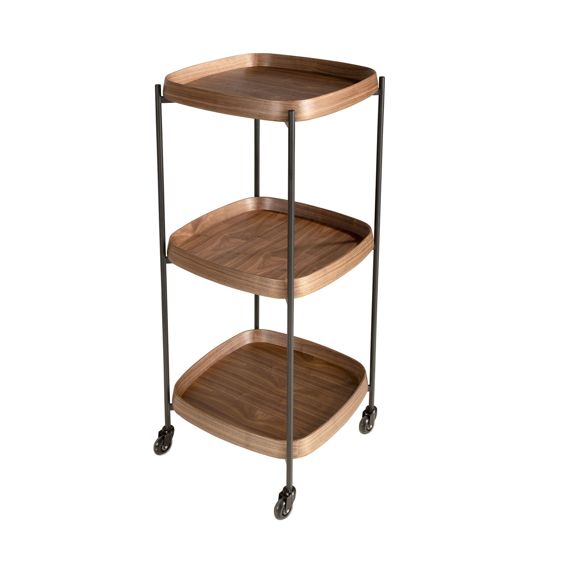 Walnut minibar trolley with black steel