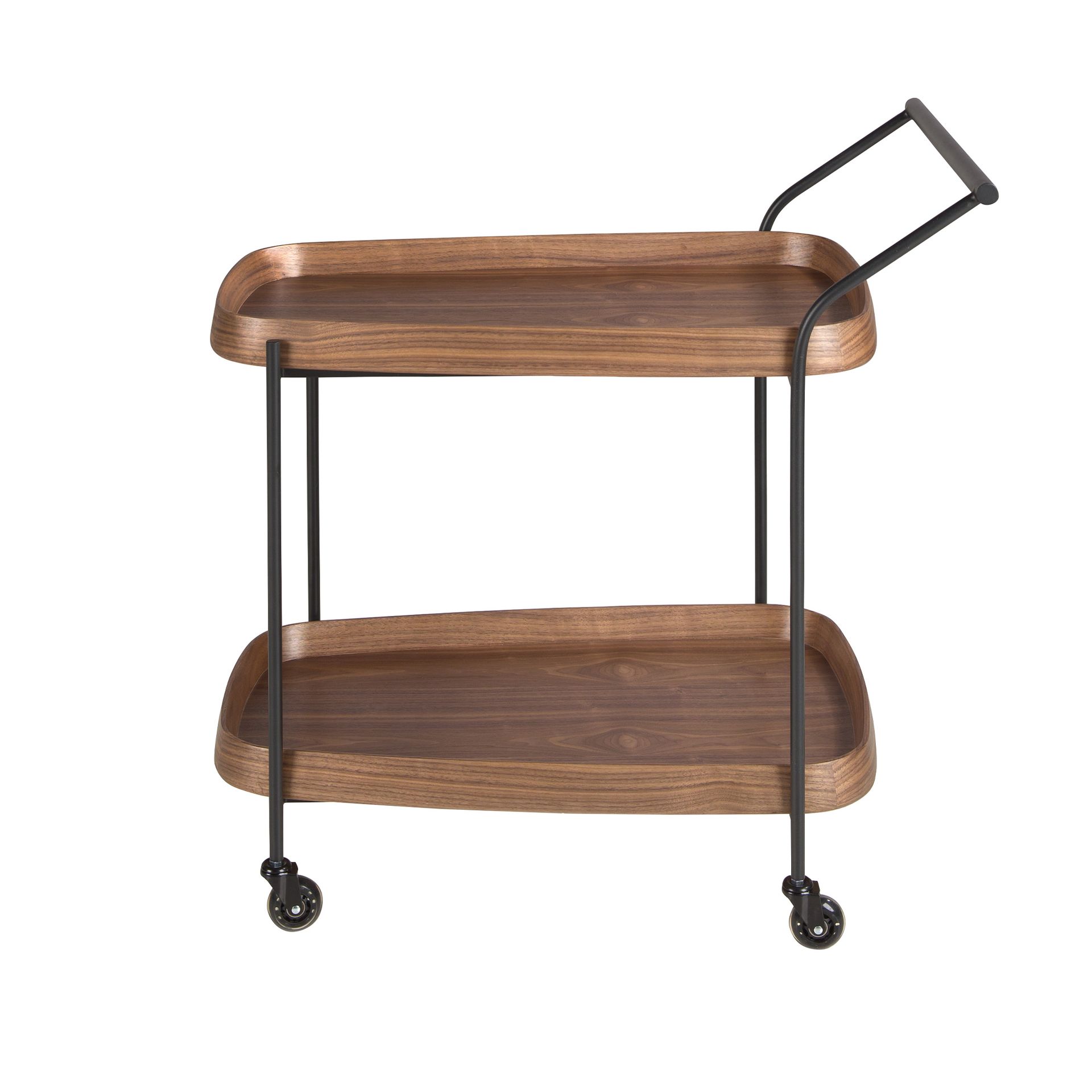 Walnut minibar trolley with black steel