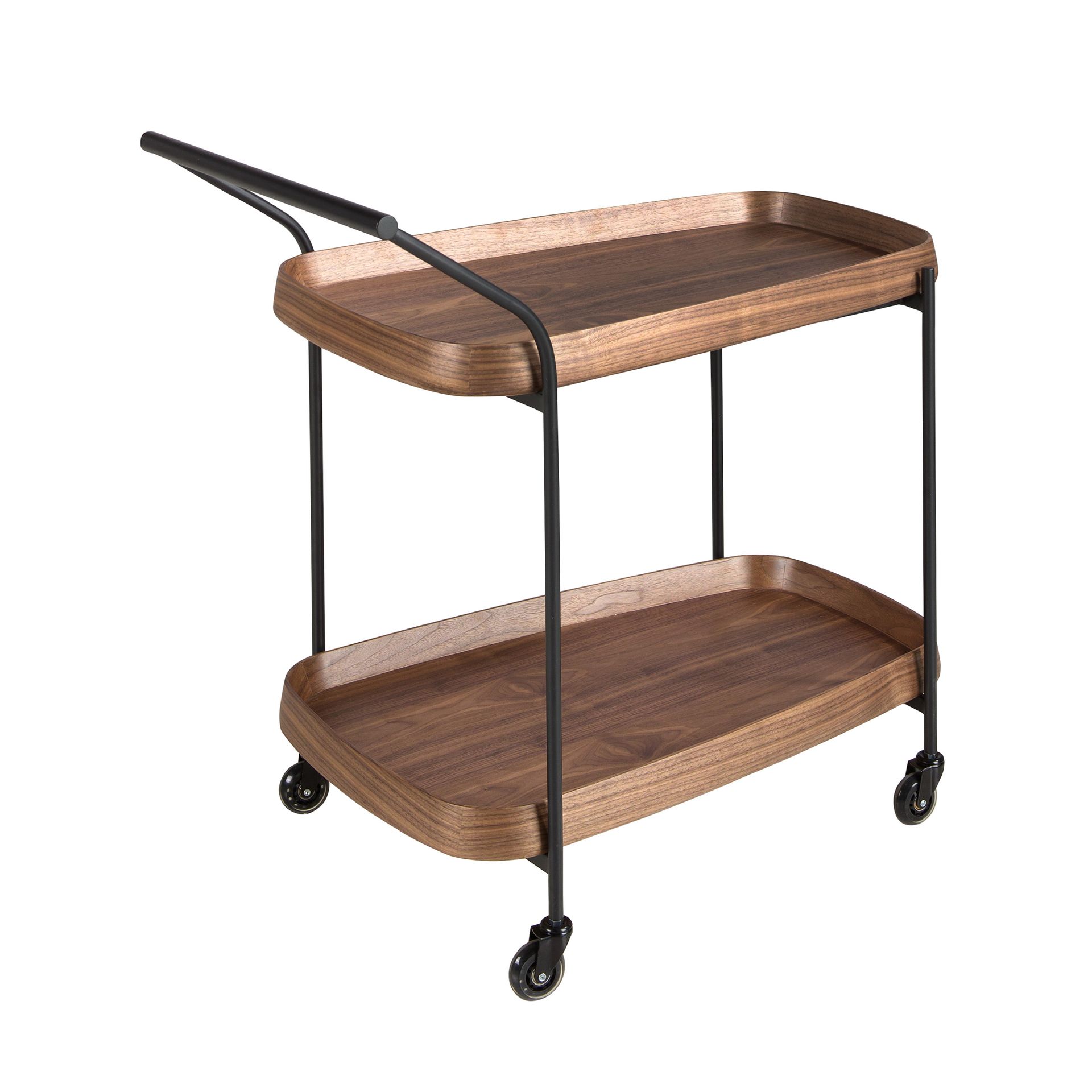 Walnut minibar trolley with black steel