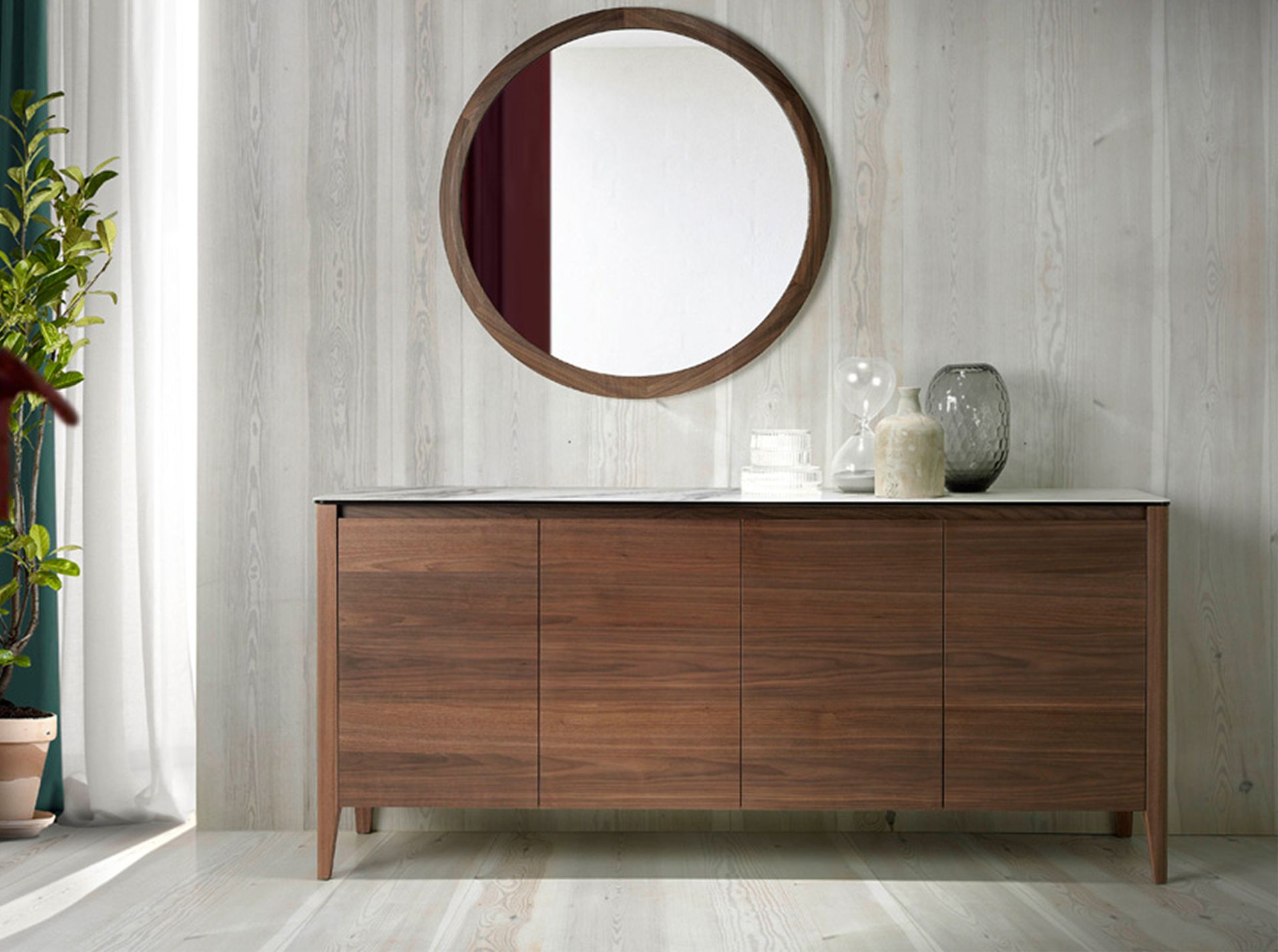 Walnut sideboard with porcelain marble top