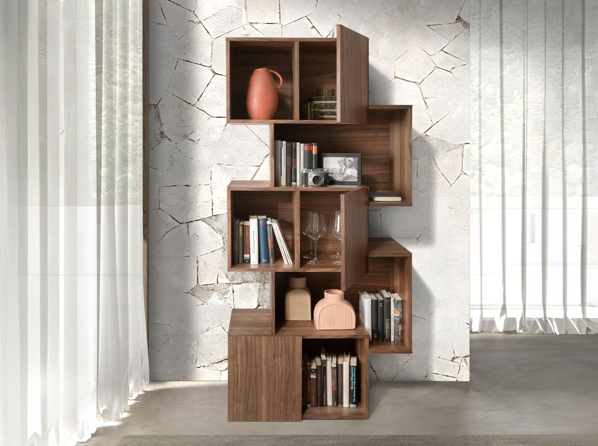 Walnut wood shelf with doors