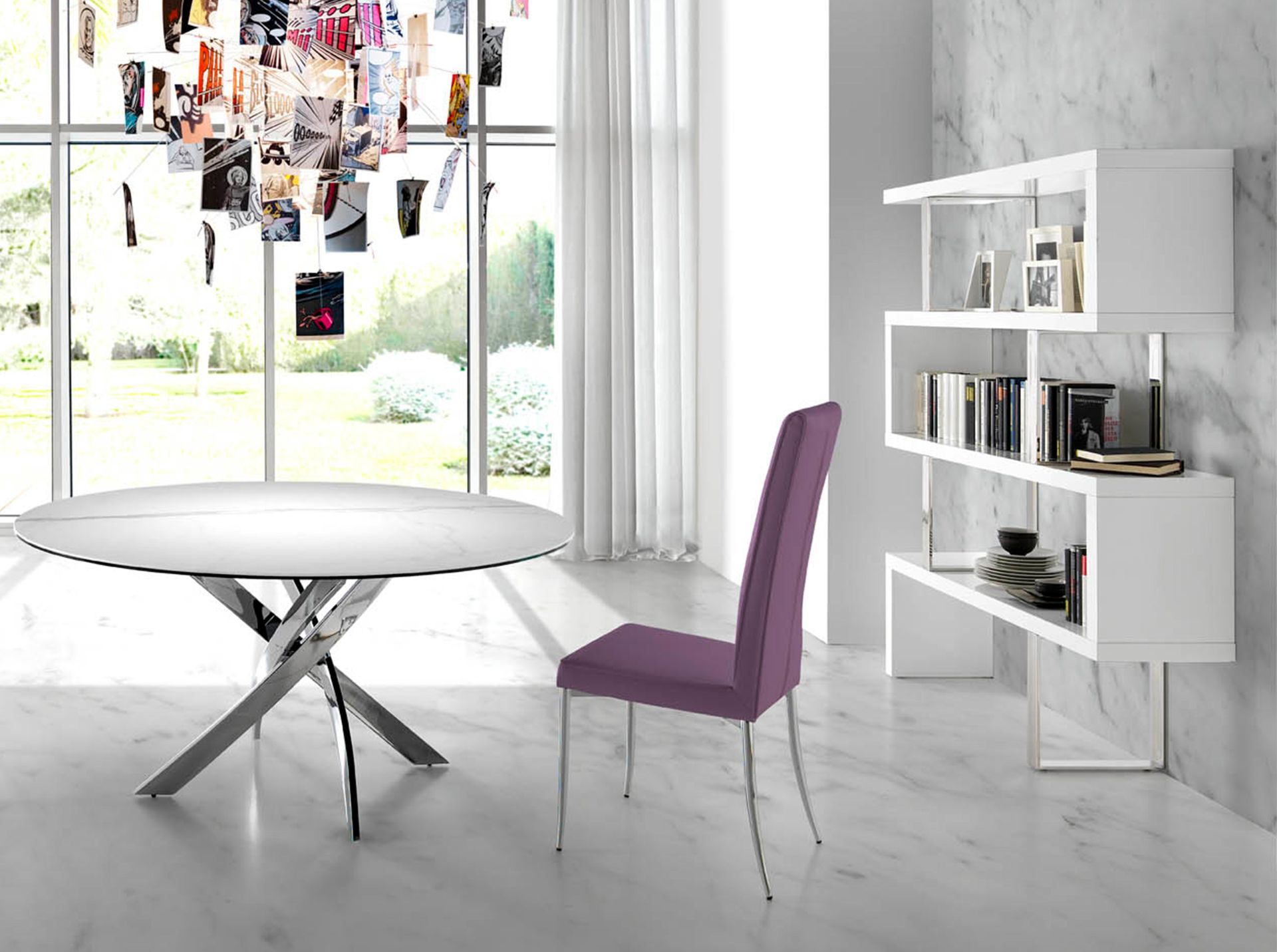 White and steel shelving