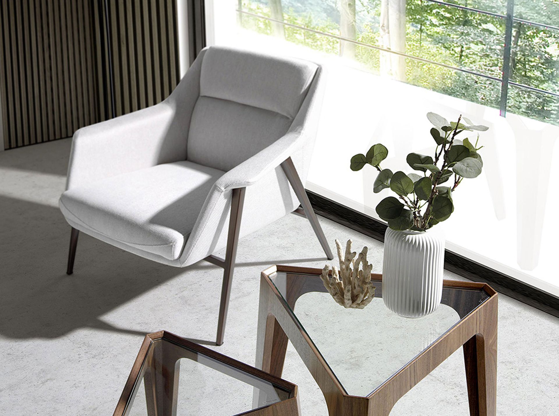 White fabric armchair