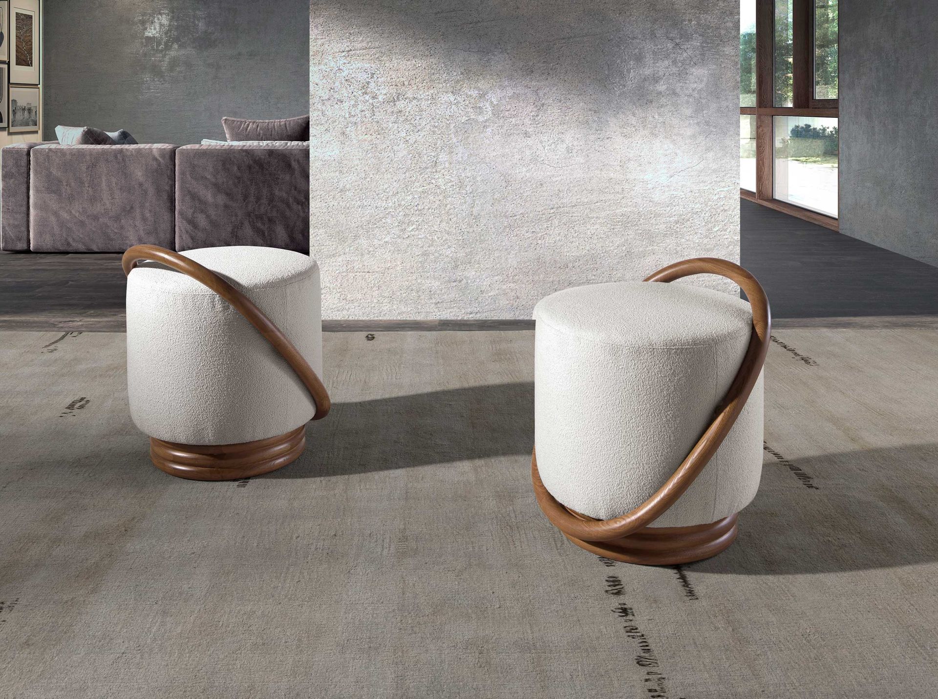 White fabric pouffe