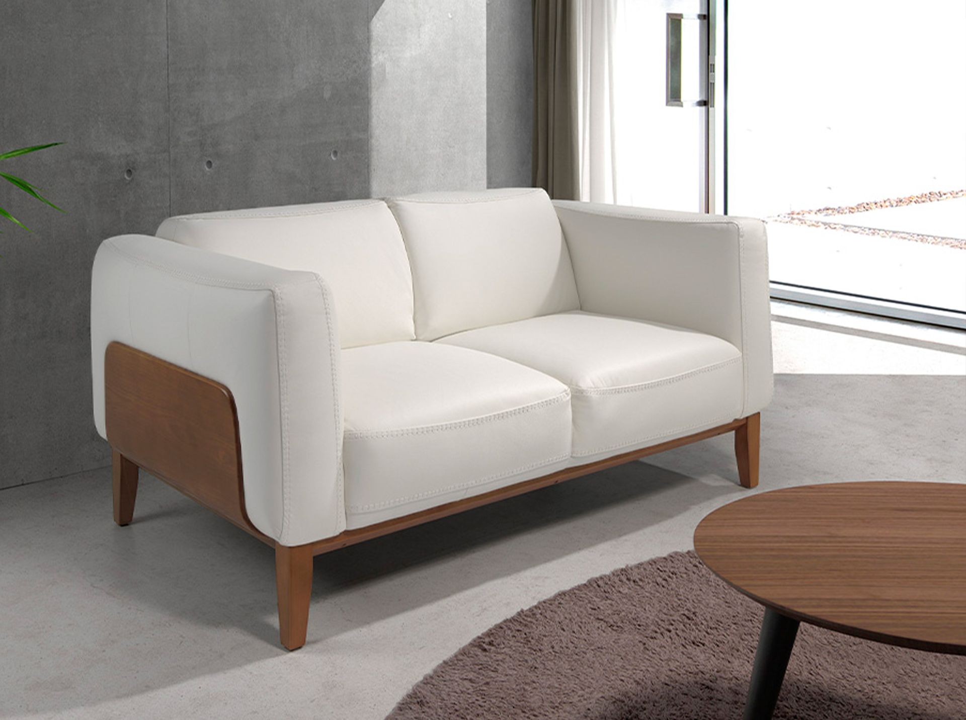 White leather 2-seater sofa