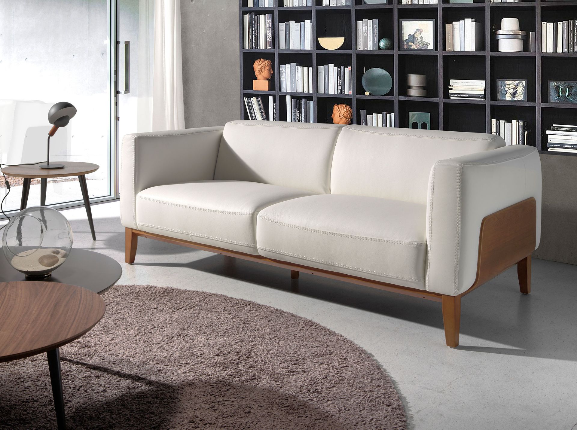 White leather 3-seater sofa
