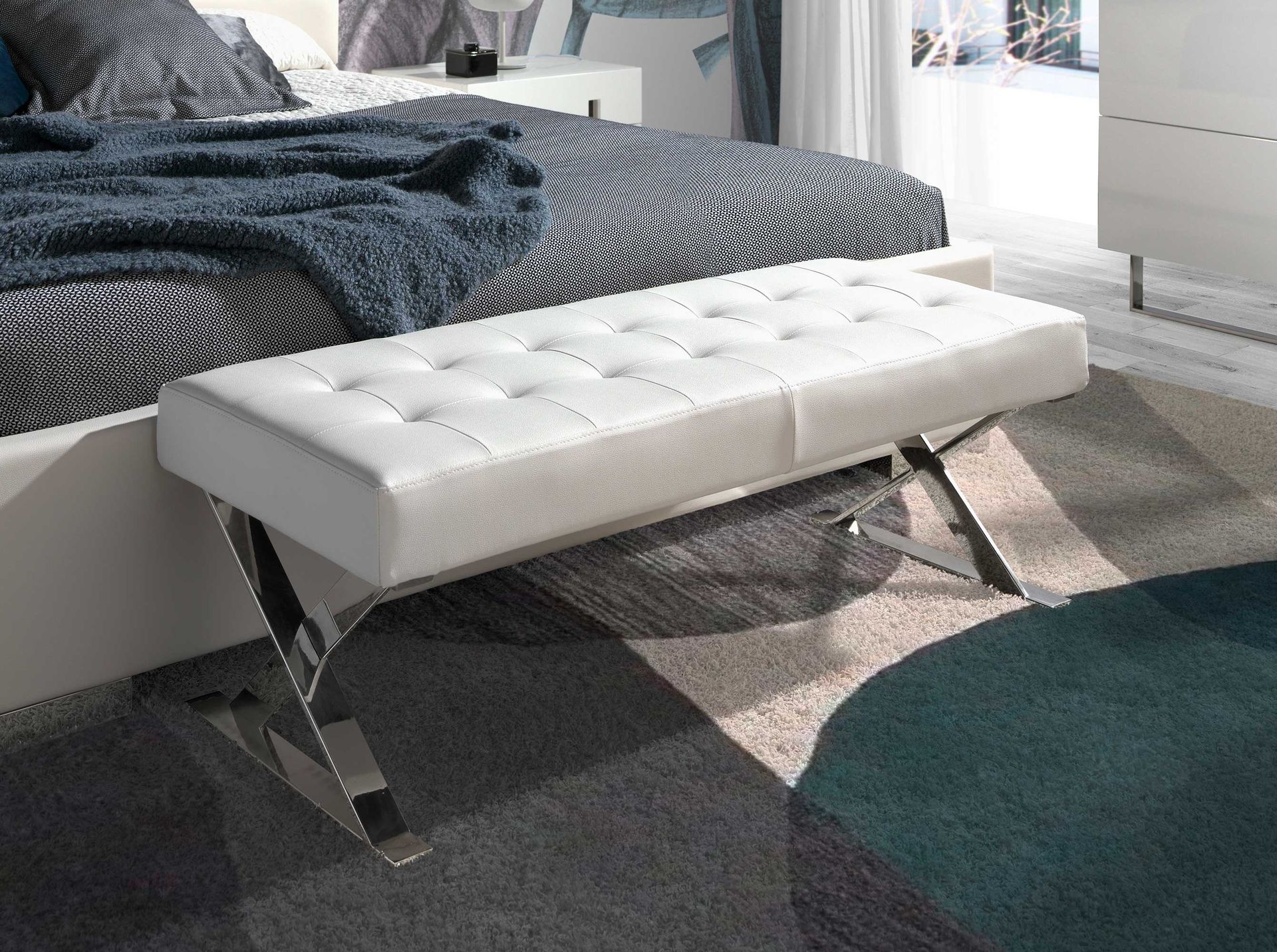 White leatherette bench