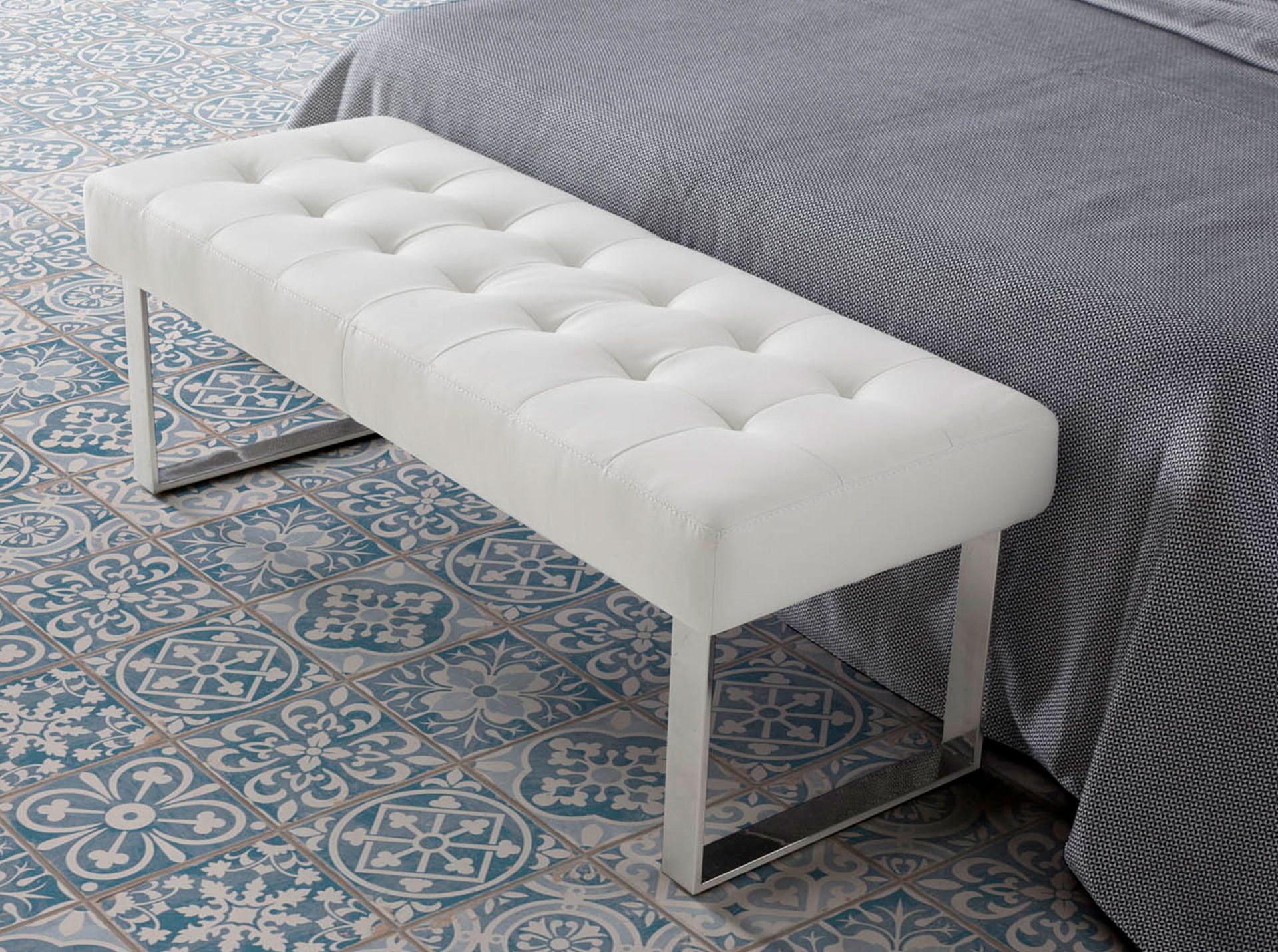 White leatherette bench