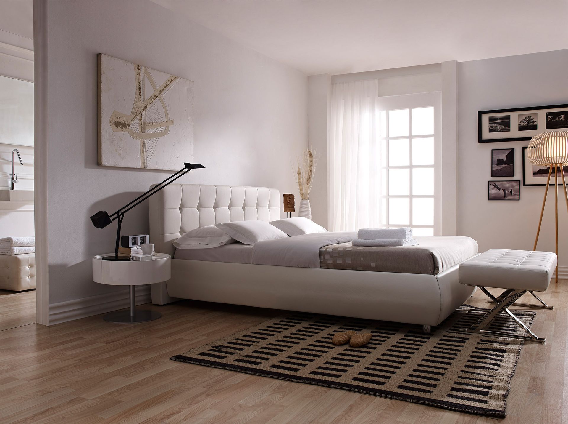 White leatherette bench