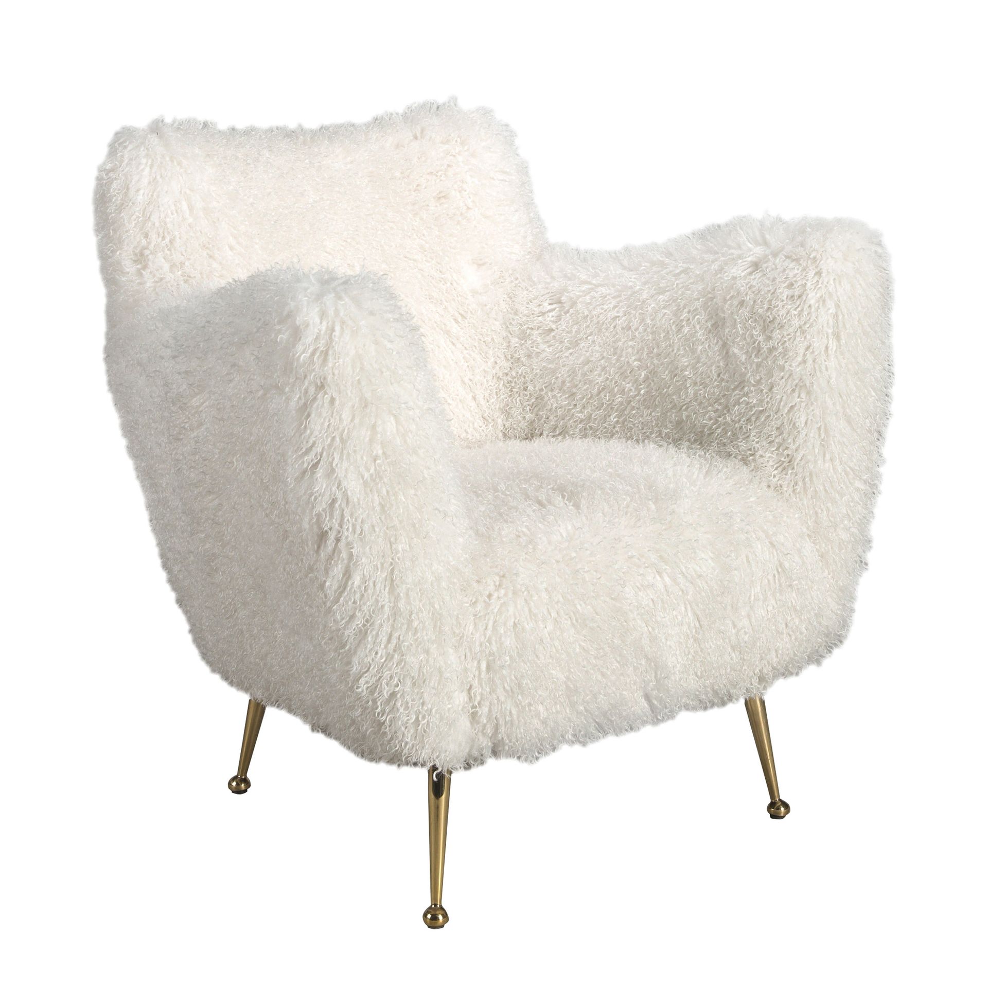 White long pile fabric armchair