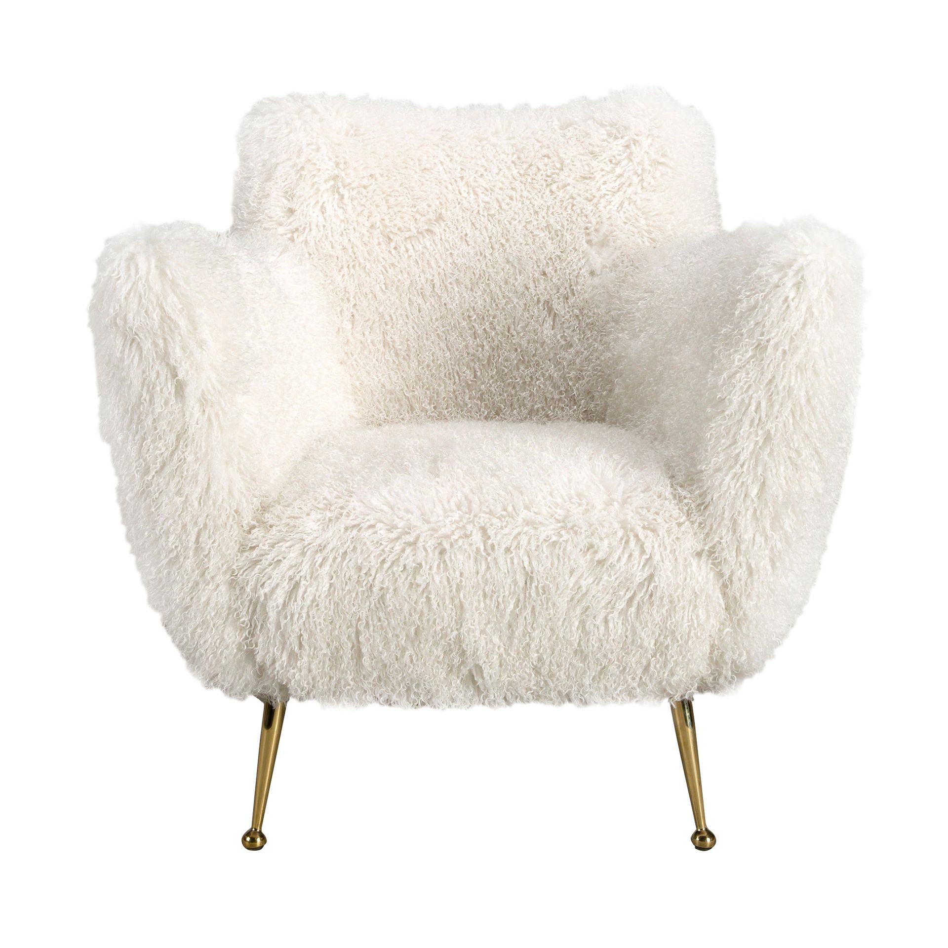 White long pile fabric armchair