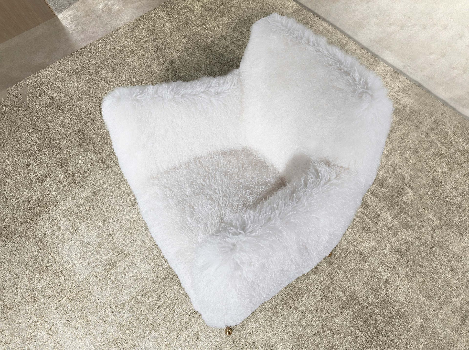 White long pile fabric armchair