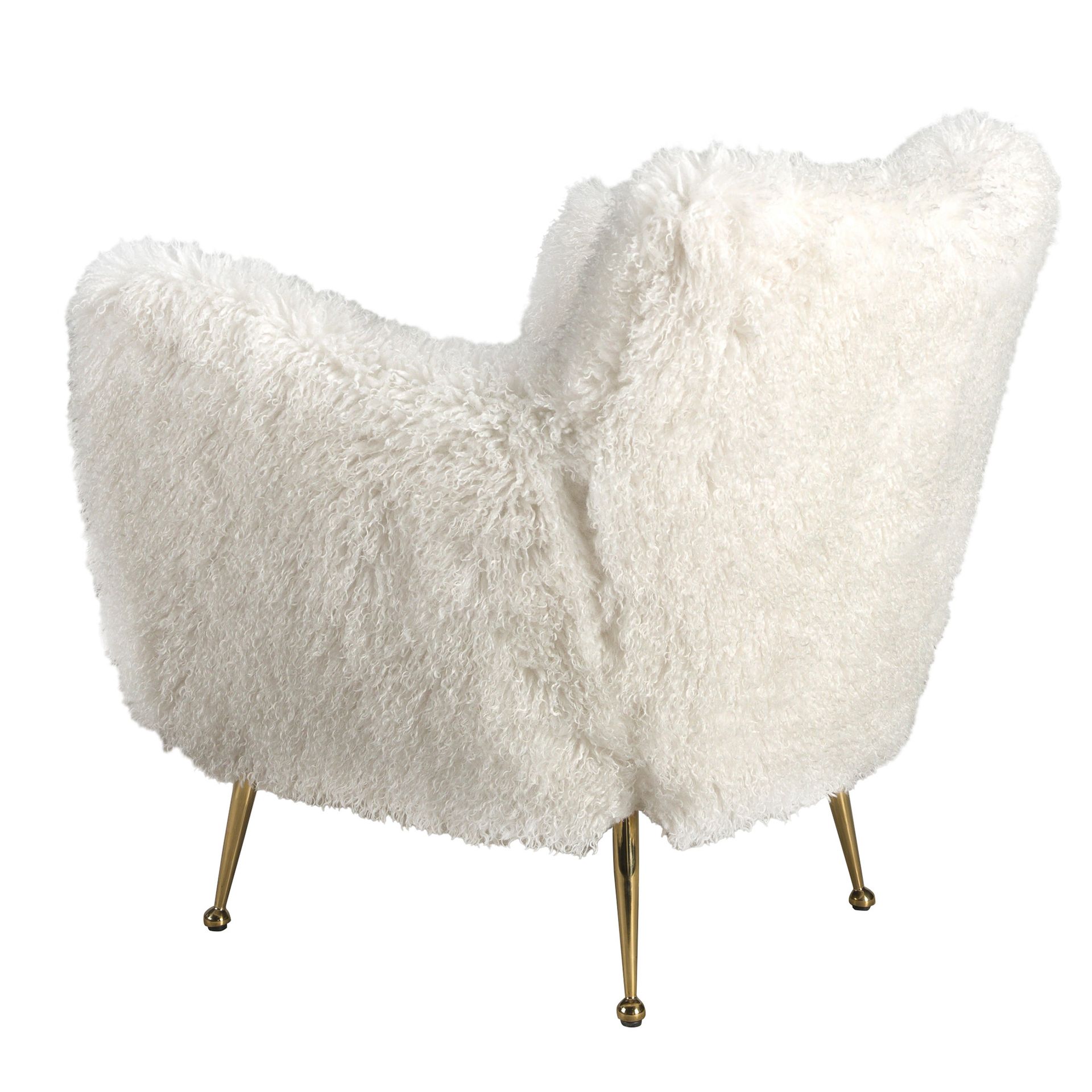 White long pile fabric armchair