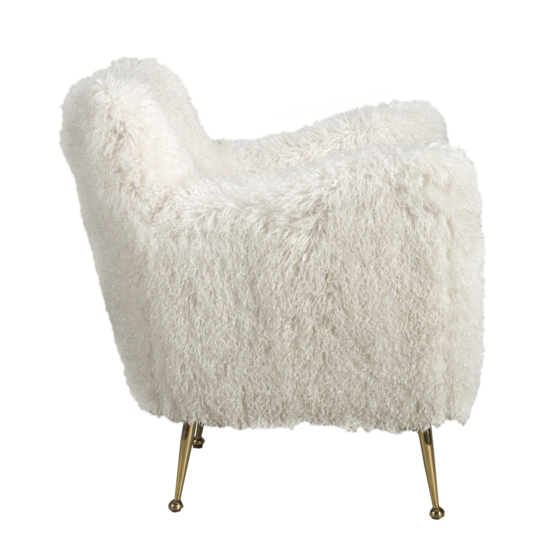 White long pile fabric armchair