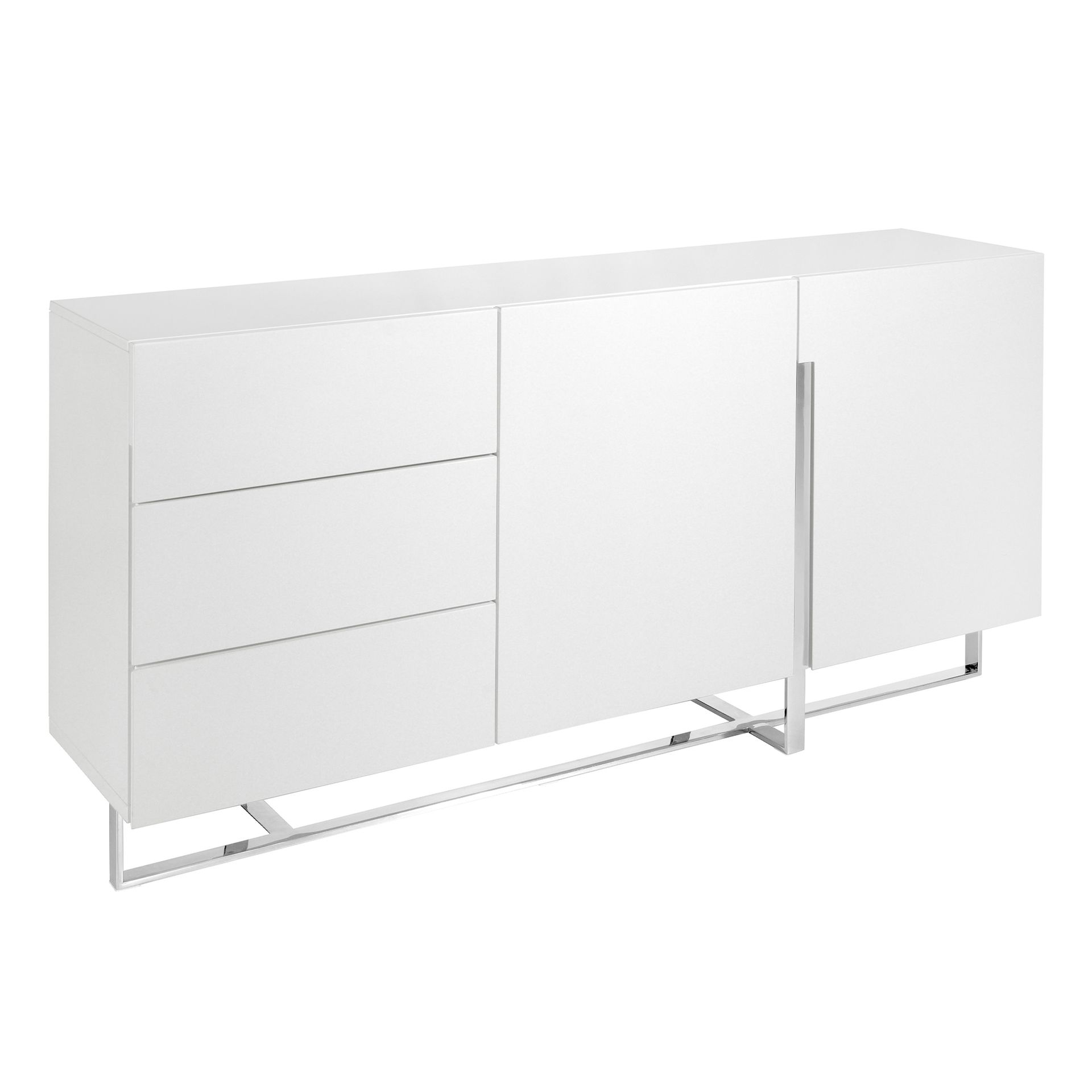 White wood and chrome-plated steel sideboard