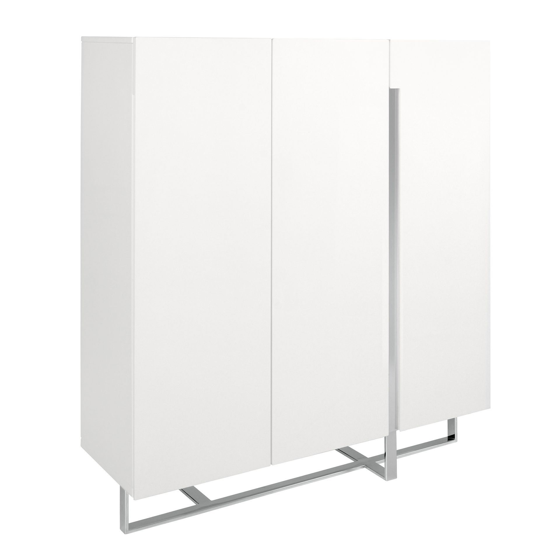 White wood and chrome-plated steel tall sideboard