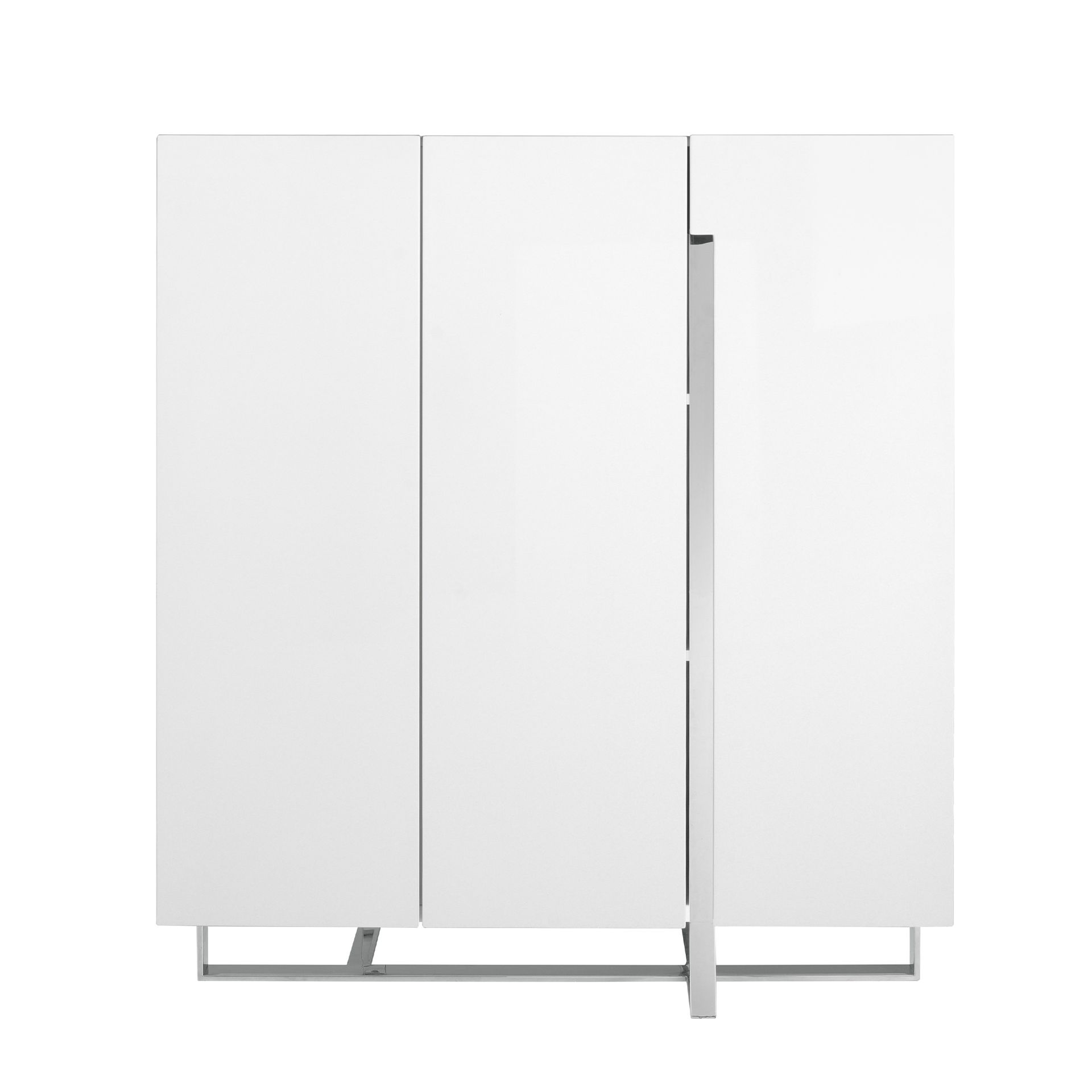 White wood and chrome-plated steel tall sideboard