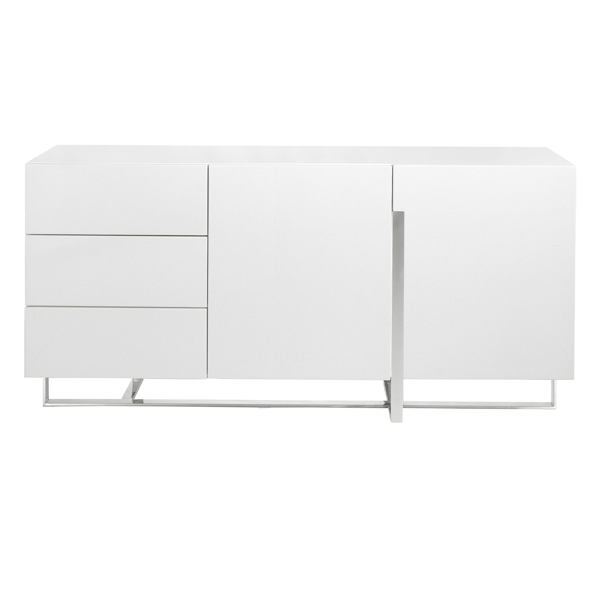 White wood and chrome-plated steel sideboard