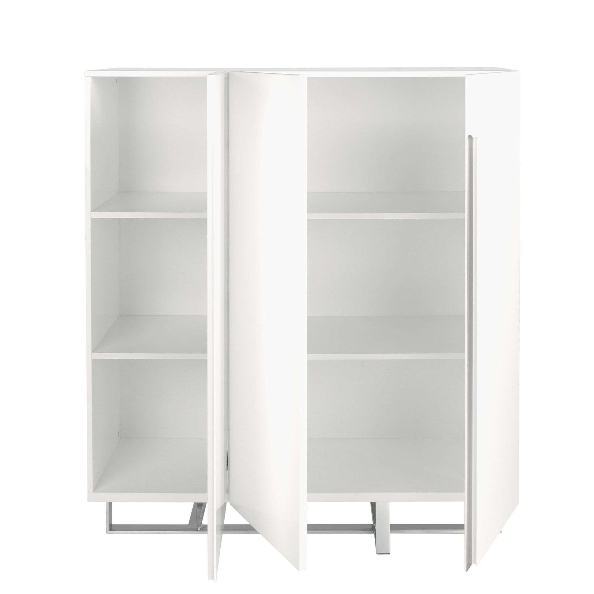 White wood and chrome-plated steel tall sideboard