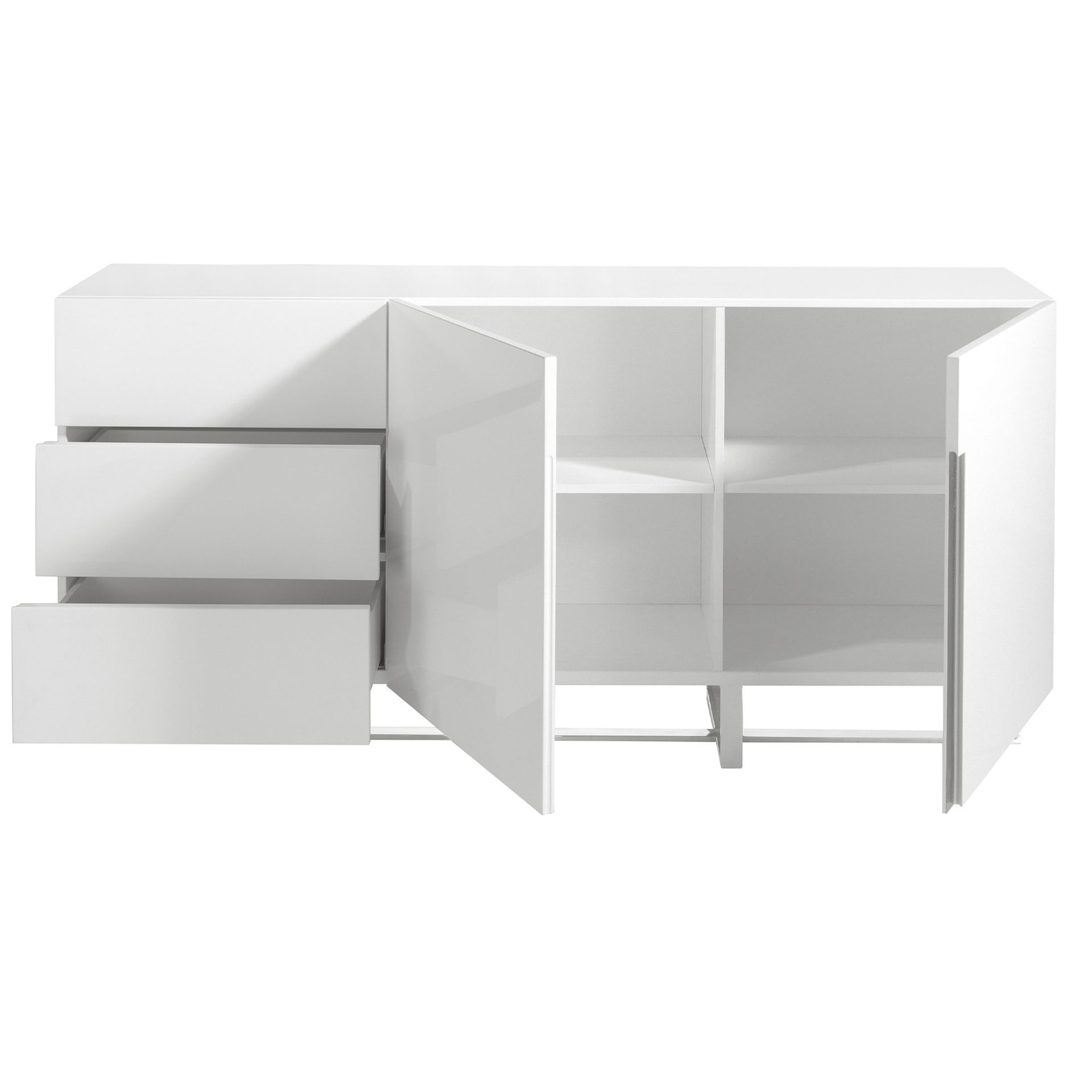 White wood and chrome-plated steel sideboard