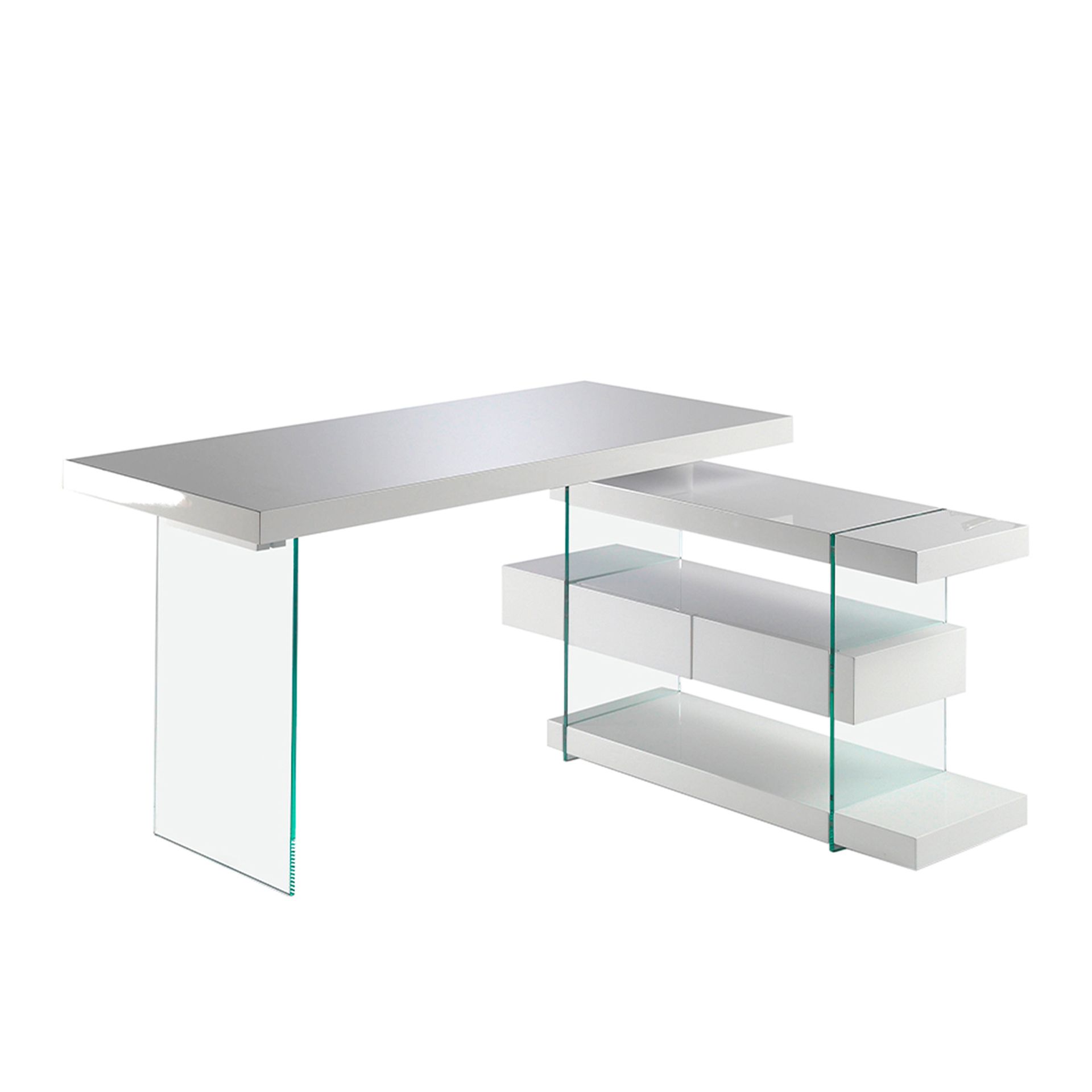 White wood and tempered glass desk