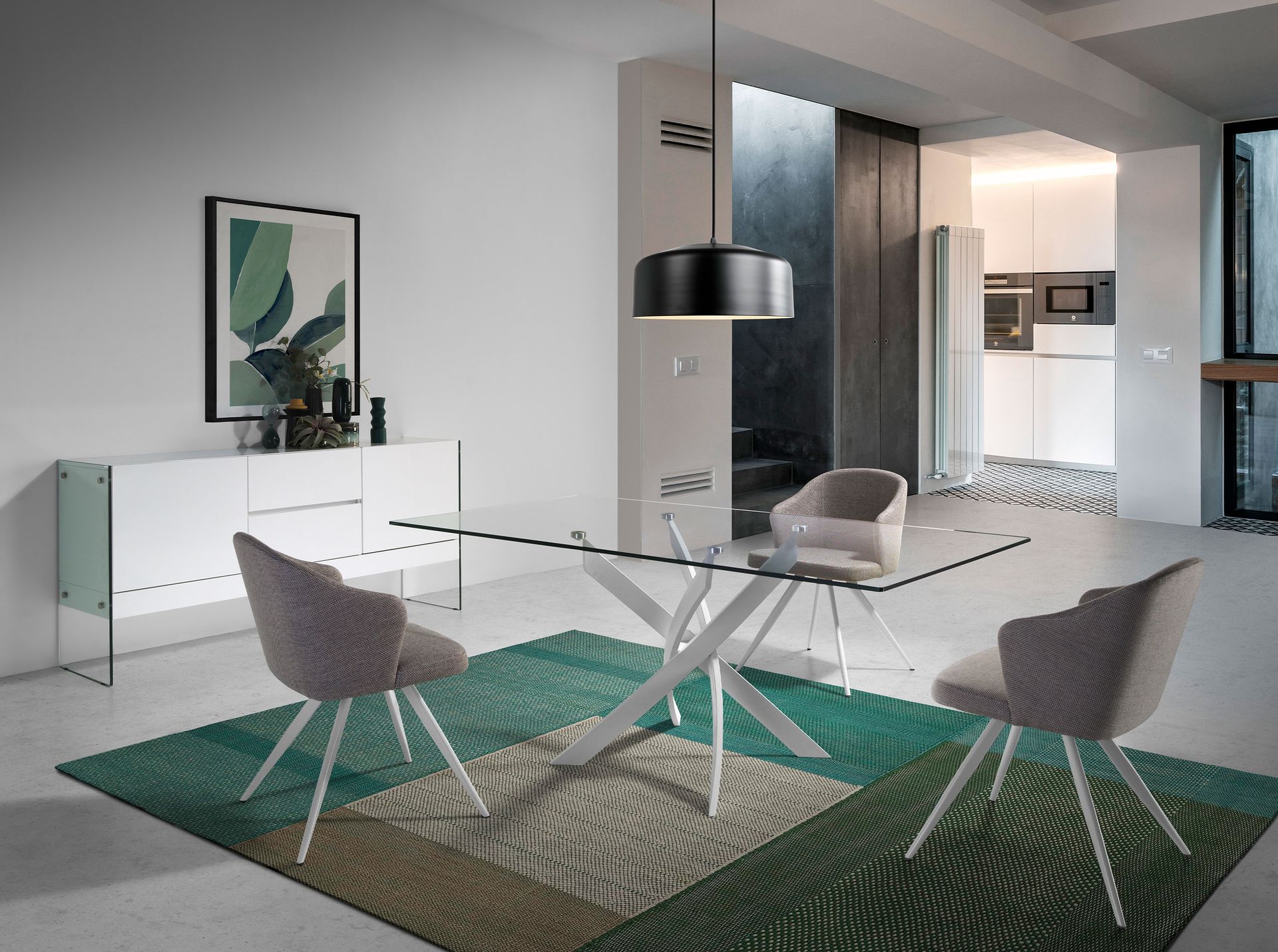 White wood and tempered glass sideboard