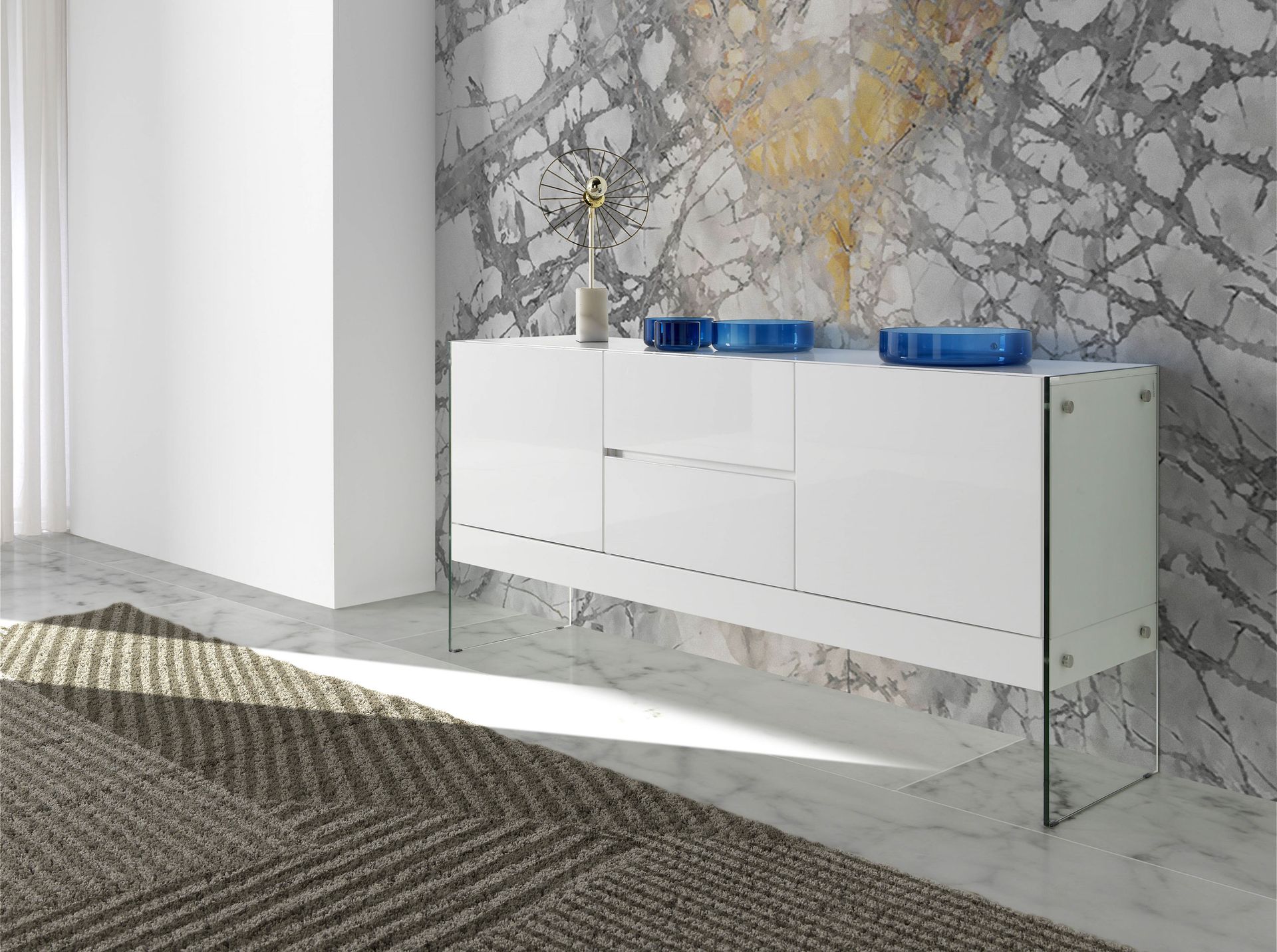 White wood and tempered glass sideboard