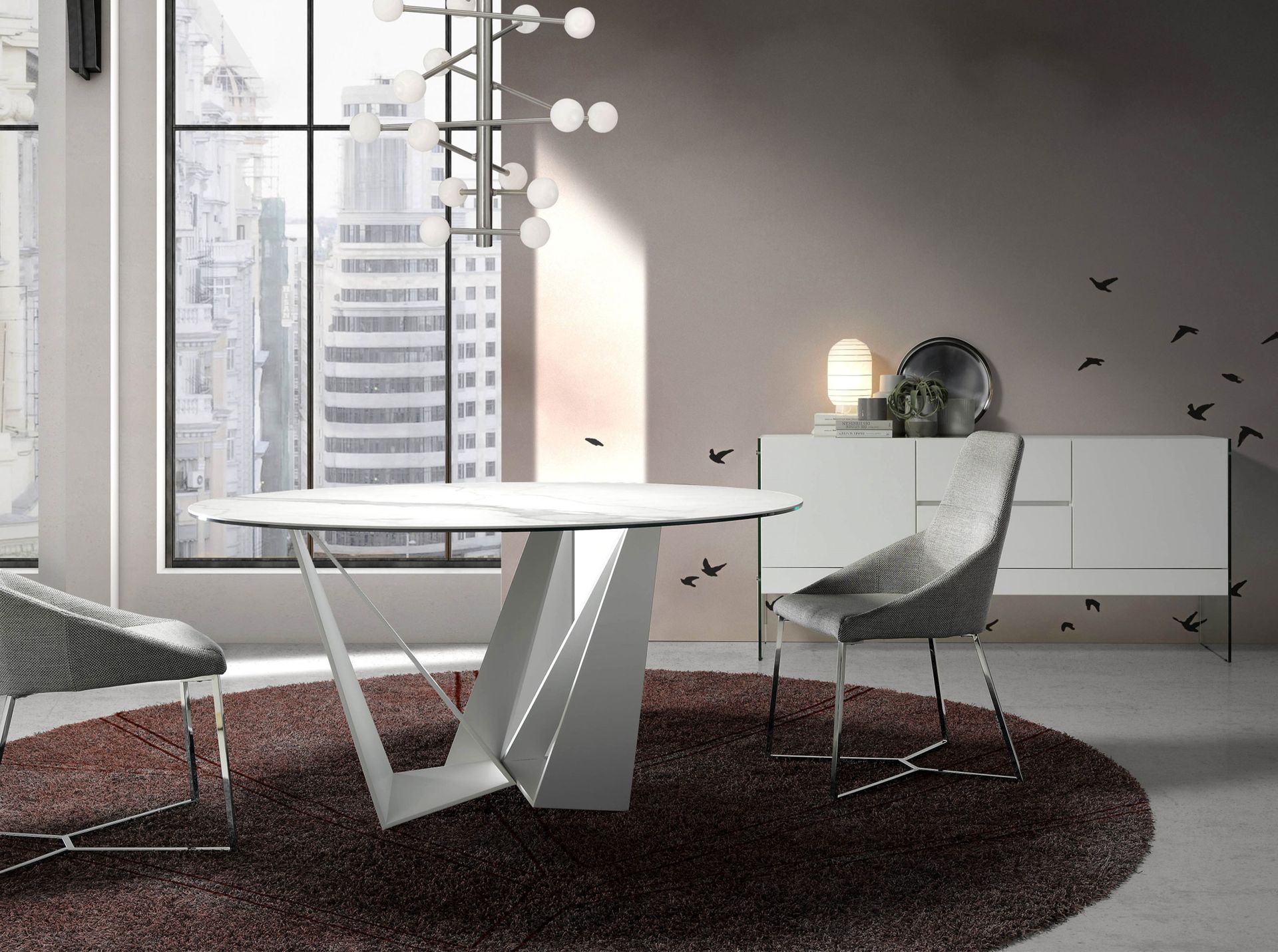 White wood and tempered glass sideboard
