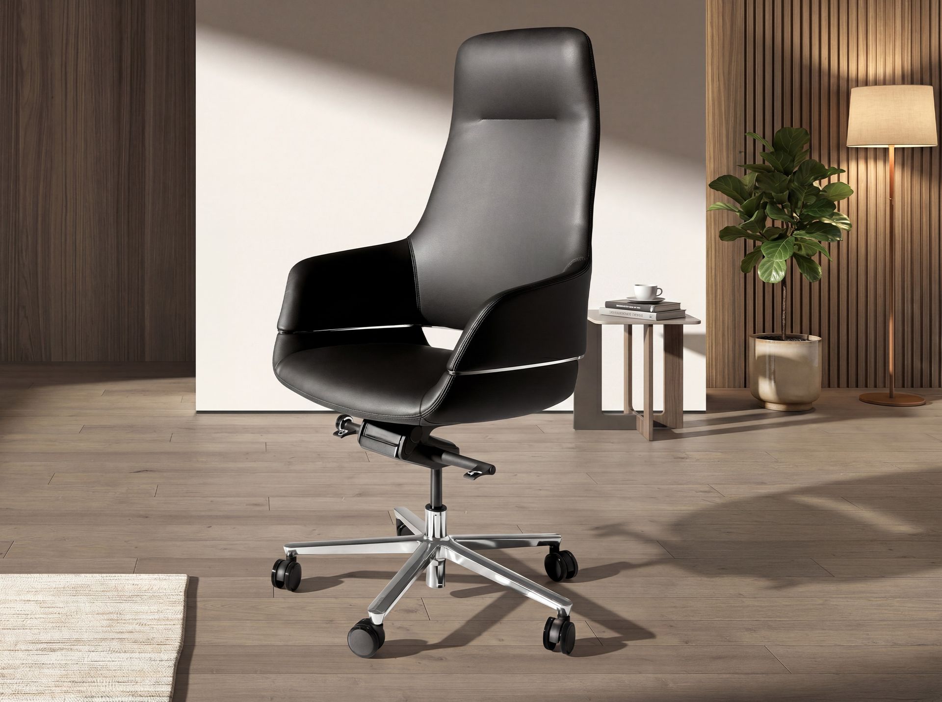 Black leatherette swivel office chair