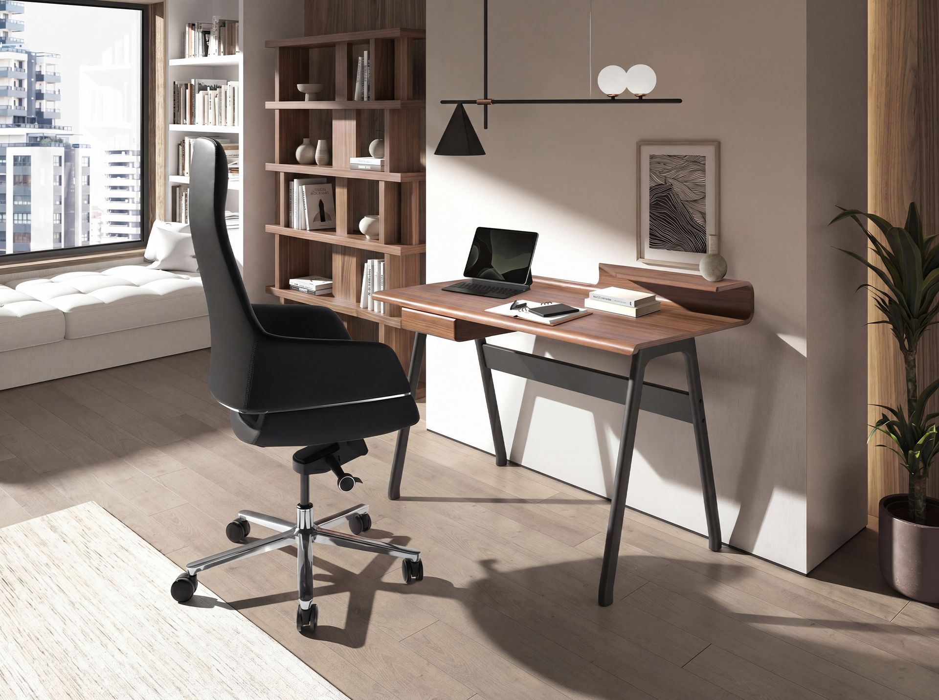 Black leatherette swivel office chair