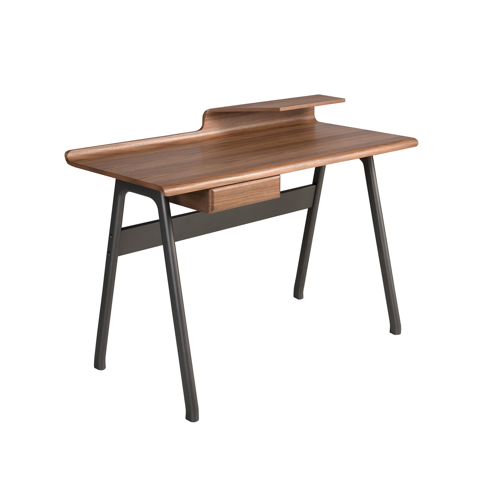 Walnut and dark grey metal-coloured fiberglass writing desk
