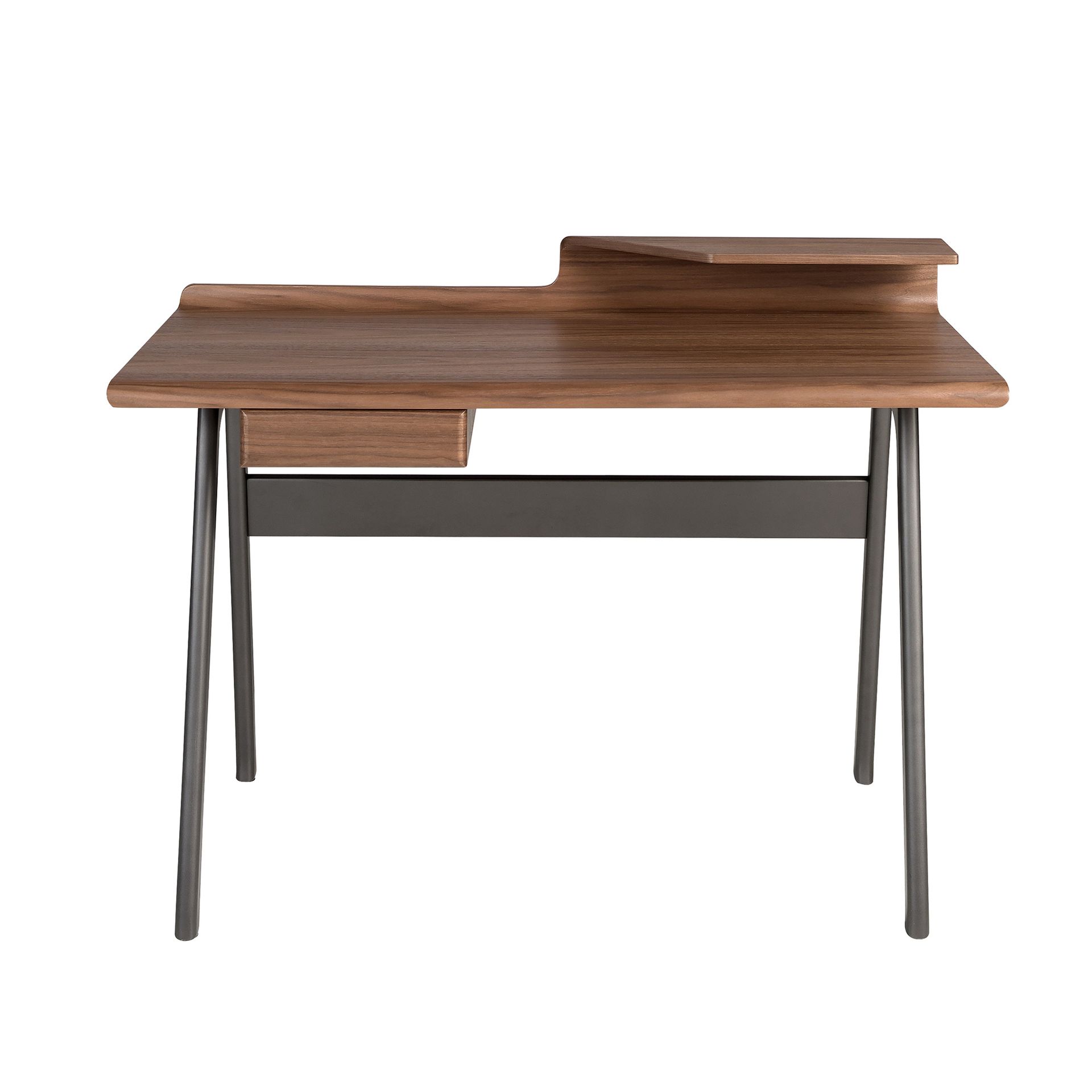 Walnut and dark grey metal-coloured fiberglass writing desk
