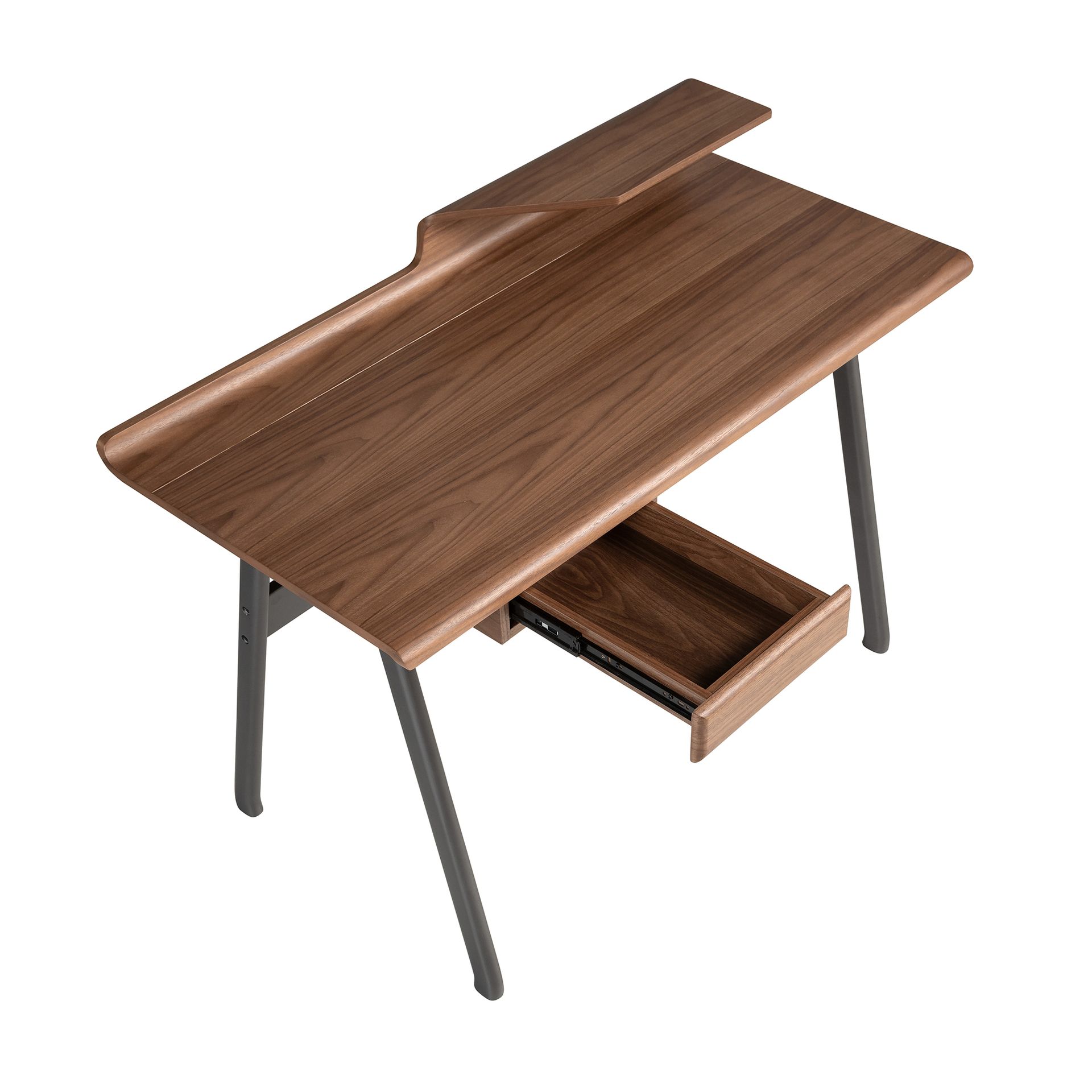 Walnut and dark grey metal-coloured fiberglass writing desk