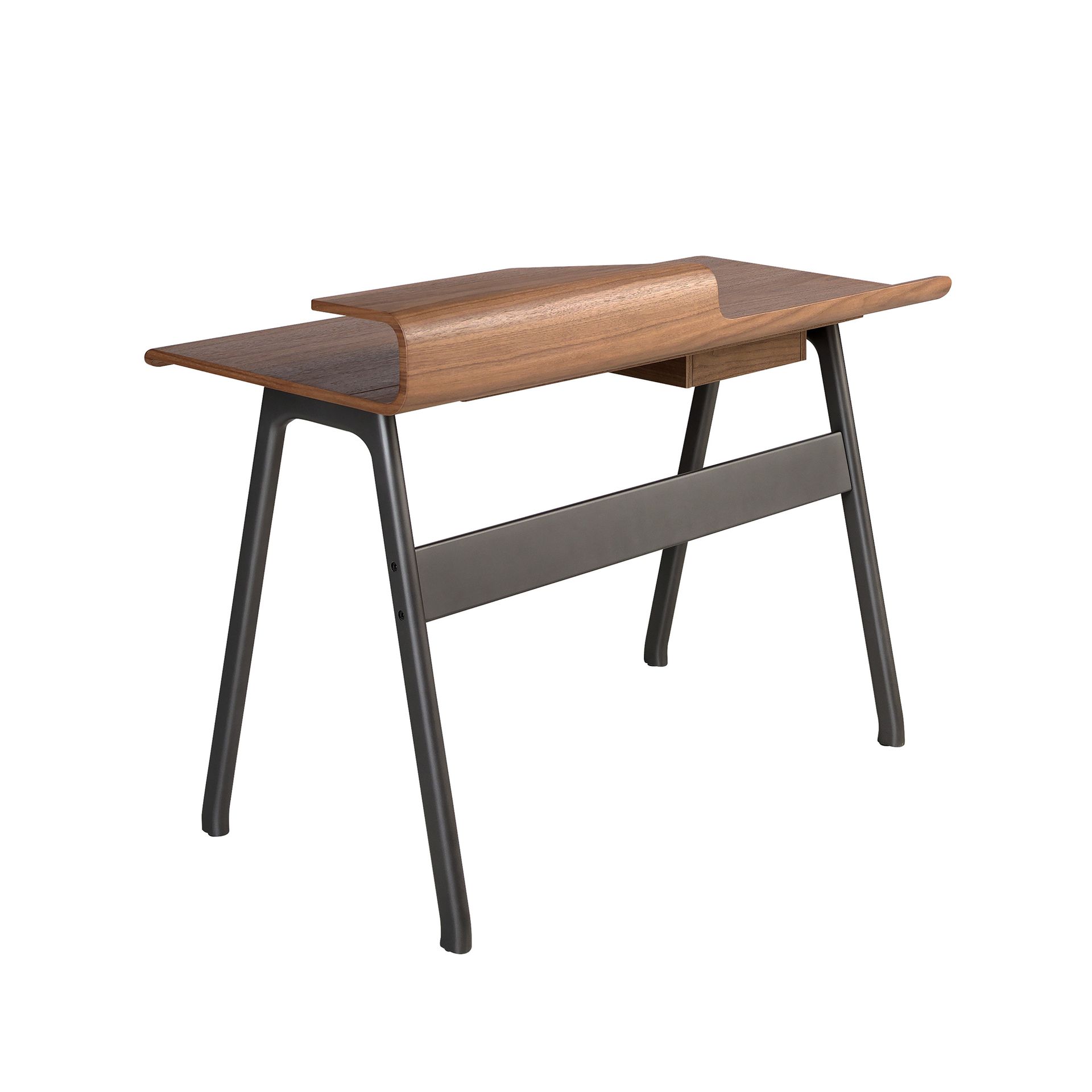 Walnut and dark grey metal-coloured fiberglass writing desk