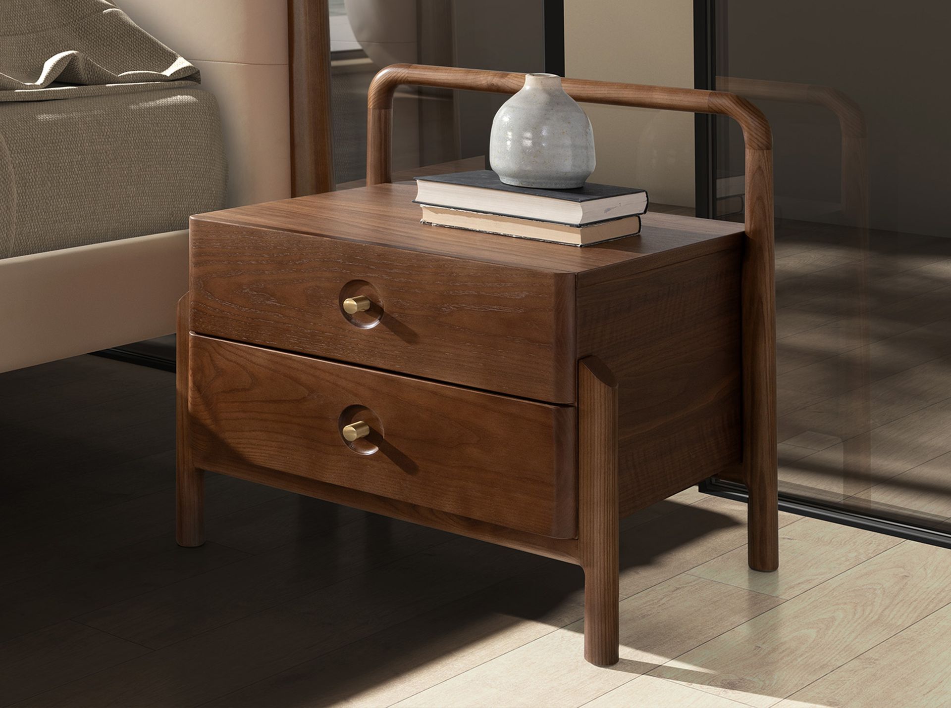 Walnut bedside table